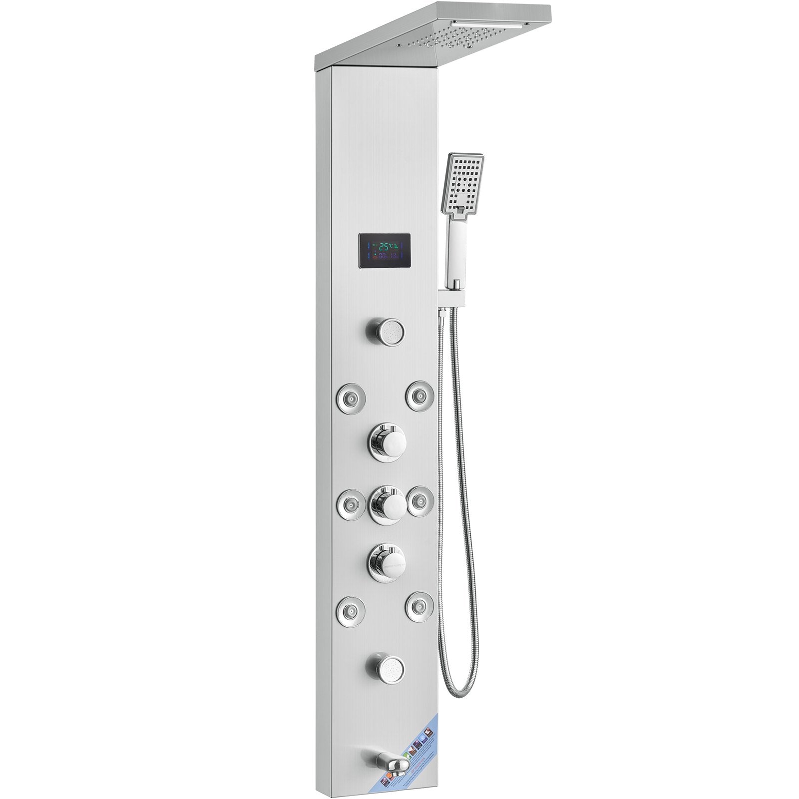 VEVOR Shower Panel System, 6 Shower Modes, LED & Screen Hydroelectricity Shower Panel Tower, Rainfall, Waterfall, 8 Massage Jets, Tub Spout, Handheld Shower, Stainless Steel Wall-Mounted Shower Set 11