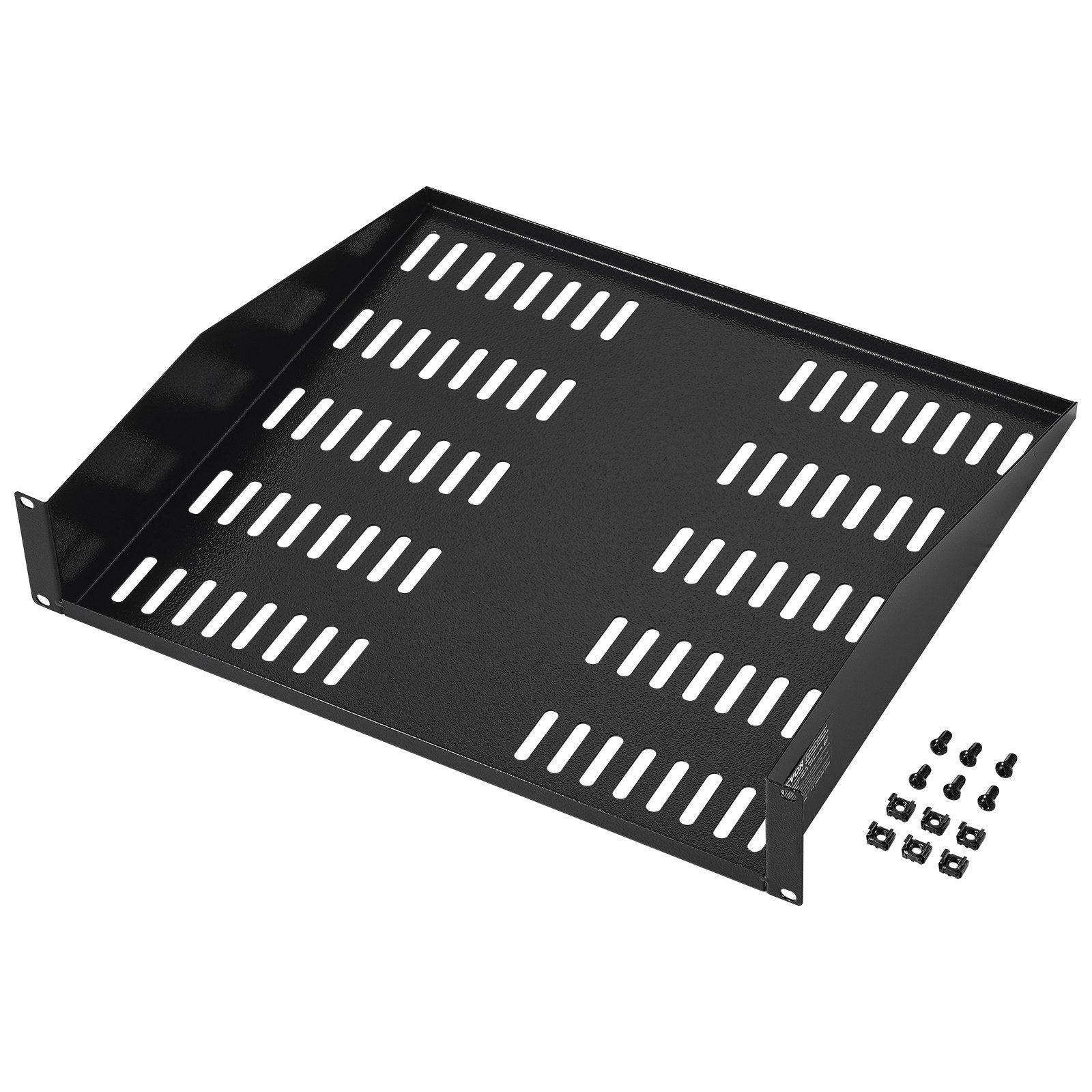 VEVOR 2U Server Rack Shelf 16"/406 mm Depth Vented Rack Mount Shelf with Tray 9