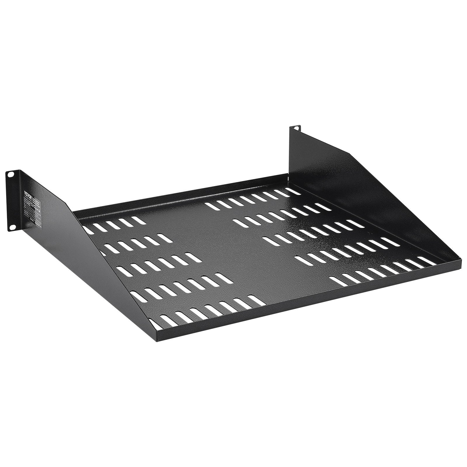 VEVOR 2U Server Rack Shelf 16"/406 mm Depth Vented Rack Mount Shelf with Tray 10