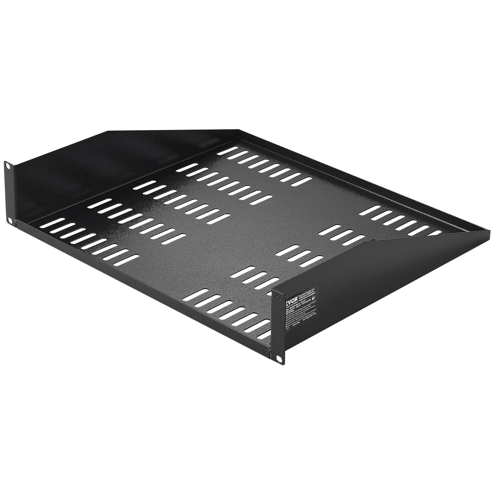VEVOR 2U Server Rack Shelf 16"/406 mm Depth Vented Rack Mount Shelf with Tray 11