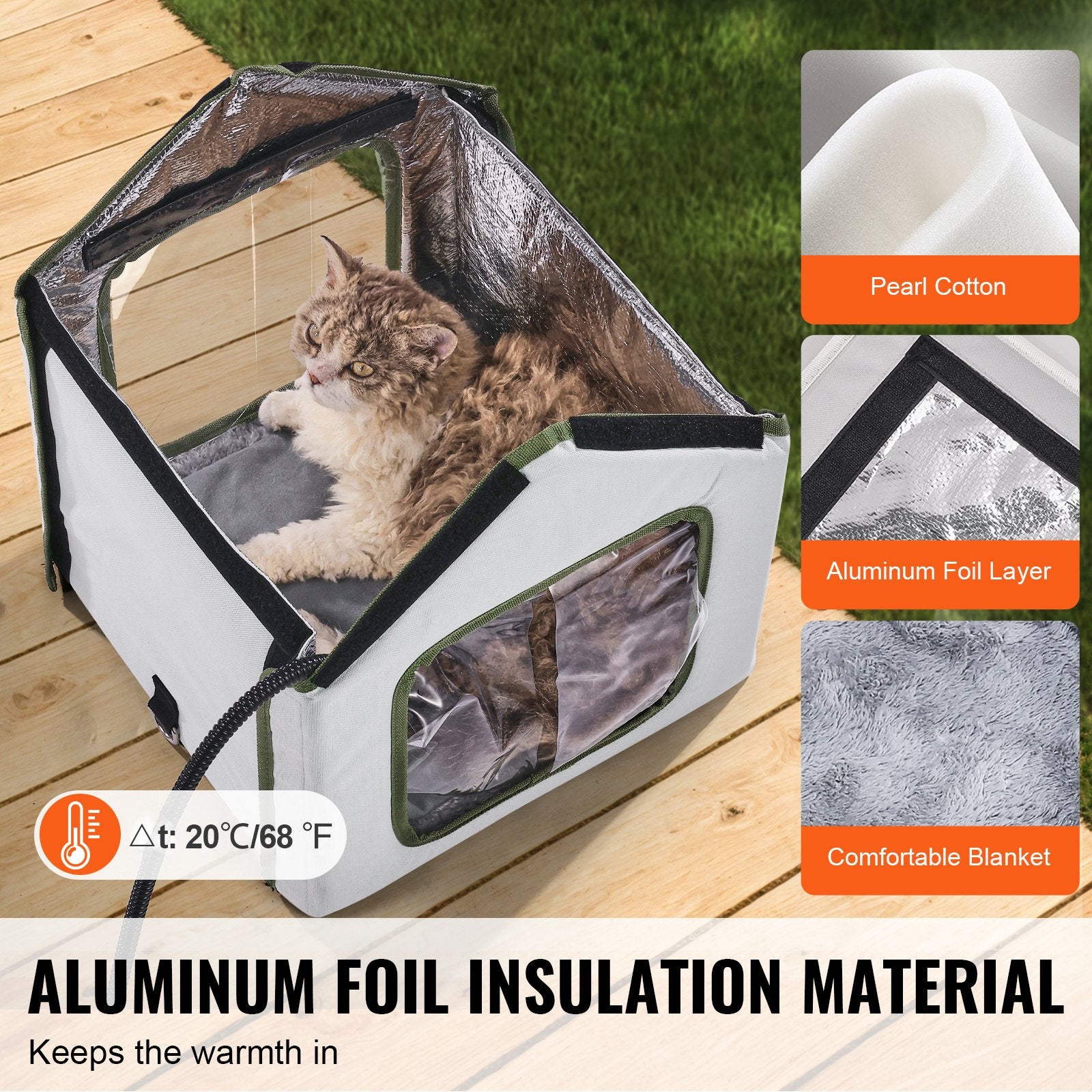 VEVOR Elevated Heated Cat House, Outdoor Kitty Shelter with Timer, 600D Oxford Cloth Foldable Cat Shelter with Heated Pad for Winter to Stay Warm and Cozy, Green (Small) 3