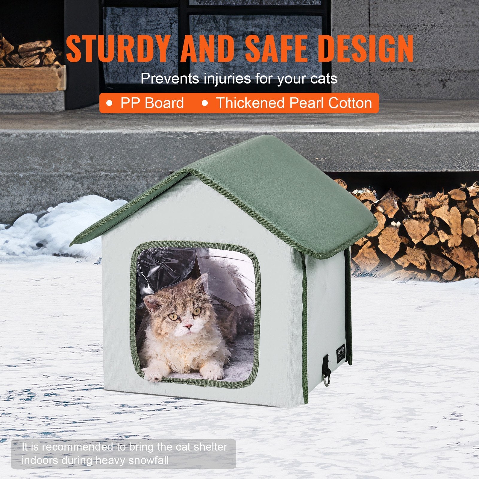 VEVOR Elevated Heated Cat House, Outdoor Kitty Shelter with Timer, 600D Oxford Cloth Foldable Cat Shelter with Heated Pad for Winter to Stay Warm and Cozy, Green (Small) 5