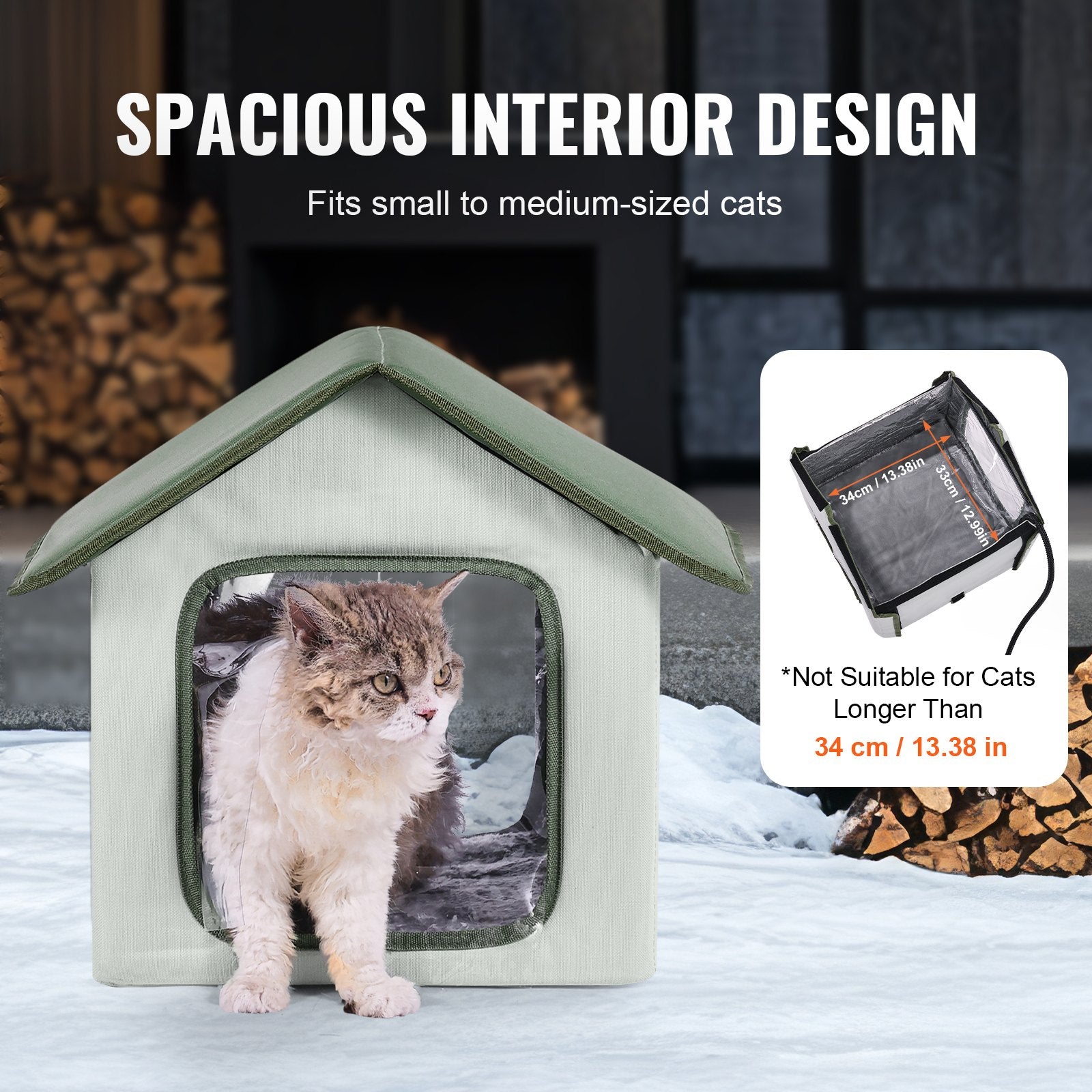 VEVOR Elevated Heated Cat House, Outdoor Kitty Shelter with Timer, 600D Oxford Cloth Foldable Cat Shelter with Heated Pad for Winter to Stay Warm and Cozy, Green (Small) 6