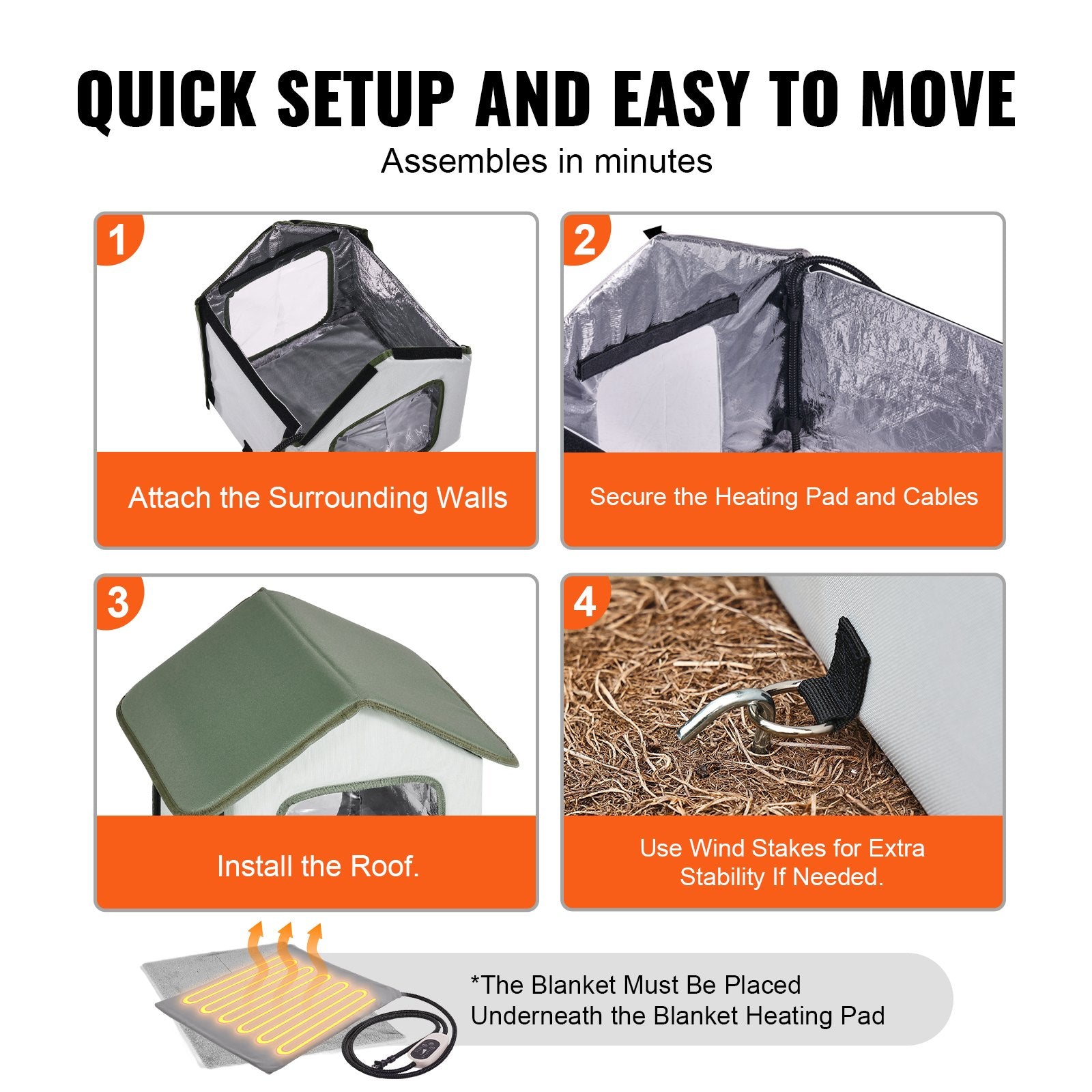 VEVOR Elevated Heated Cat House, Outdoor Kitty Shelter with Timer, 600D Oxford Cloth Foldable Cat Shelter with Heated Pad for Winter to Stay Warm and Cozy, Green (Small) 7