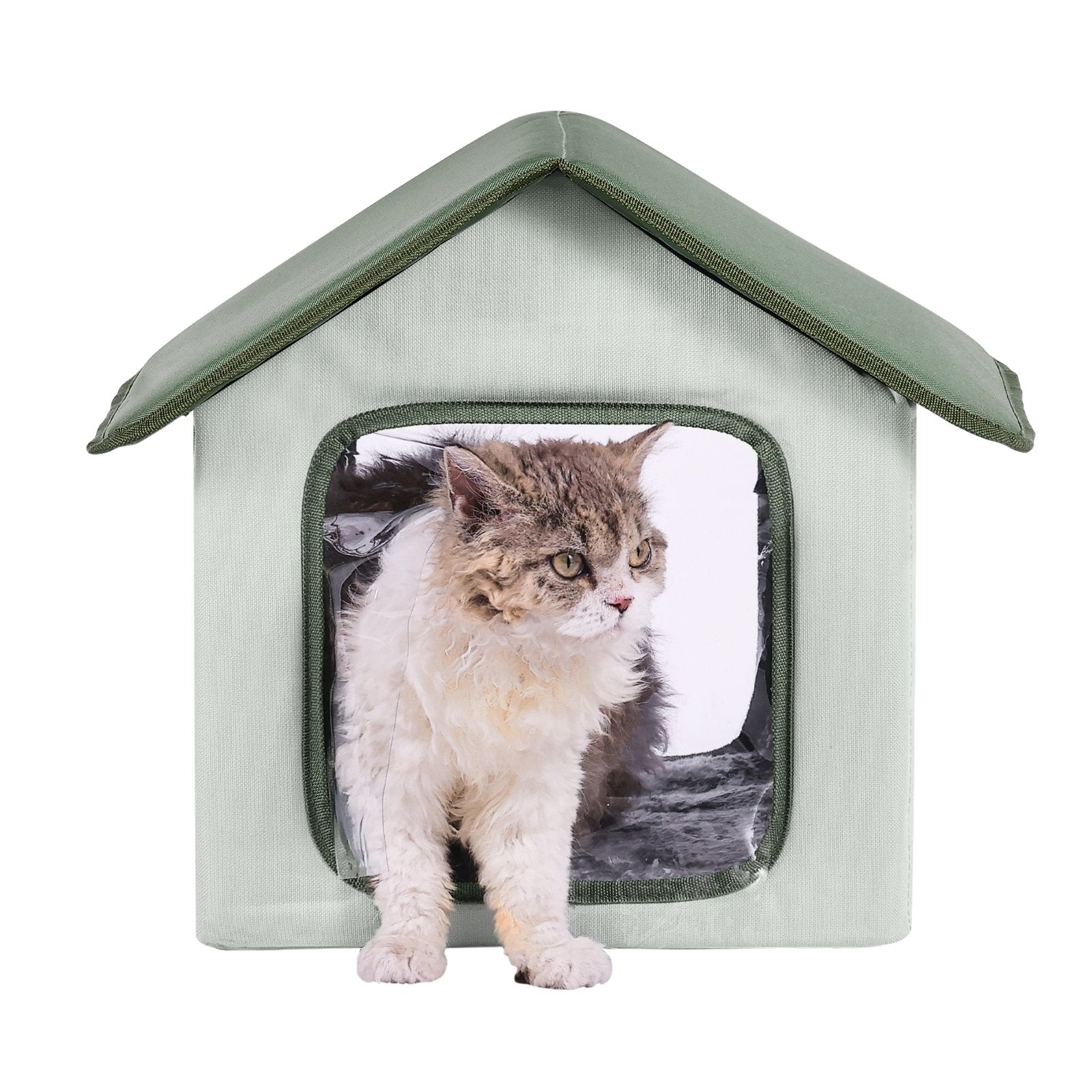 VEVOR Elevated Heated Cat House, Outdoor Kitty Shelter with Timer, 600D Oxford Cloth Foldable Cat Shelter with Heated Pad for Winter to Stay Warm and Cozy, Green (Small) 9
