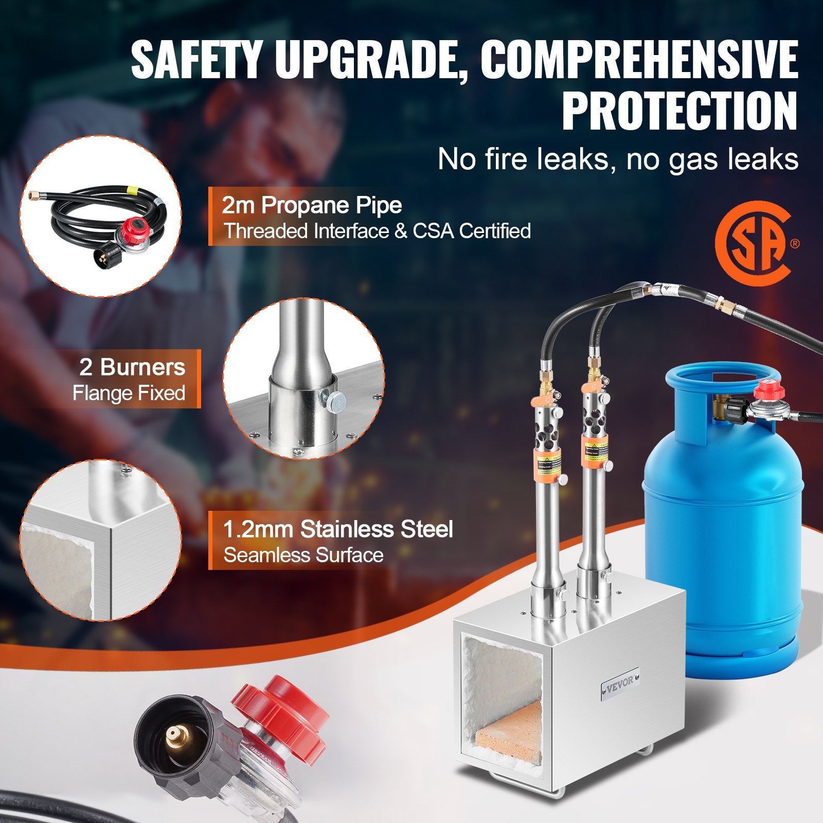 VEVOR Portable Propane Forge 2 Burner Farrier Forge Knife Metal Square 4