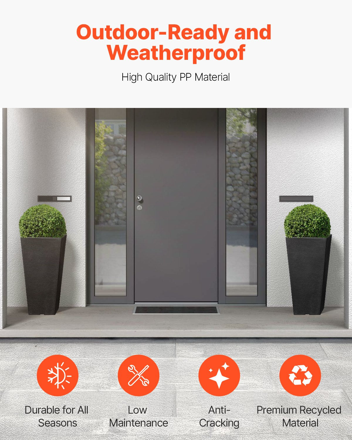 VEVOR Tall Planter, Set of 2 Tall Square Tapered Planters, 57 cm Large Modern Gardening and Flower Plastic Pots, Decorative Tall Black Planter with Drainage Hole, for Porch, Patio, Indoor & Outdoor 3