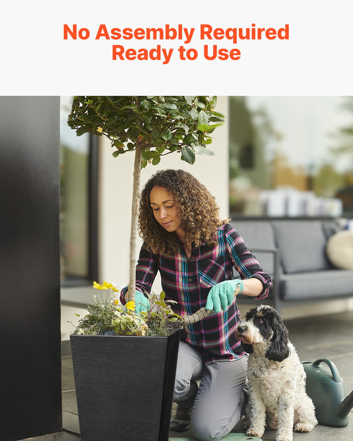 VEVOR Tall Planter, Set of 2 Tall Square Tapered Planters, 57 cm Large Modern Gardening and Flower Plastic Pots, Decorative Tall Black Planter with Drainage Hole, for Porch, Patio, Indoor & Outdoor 6