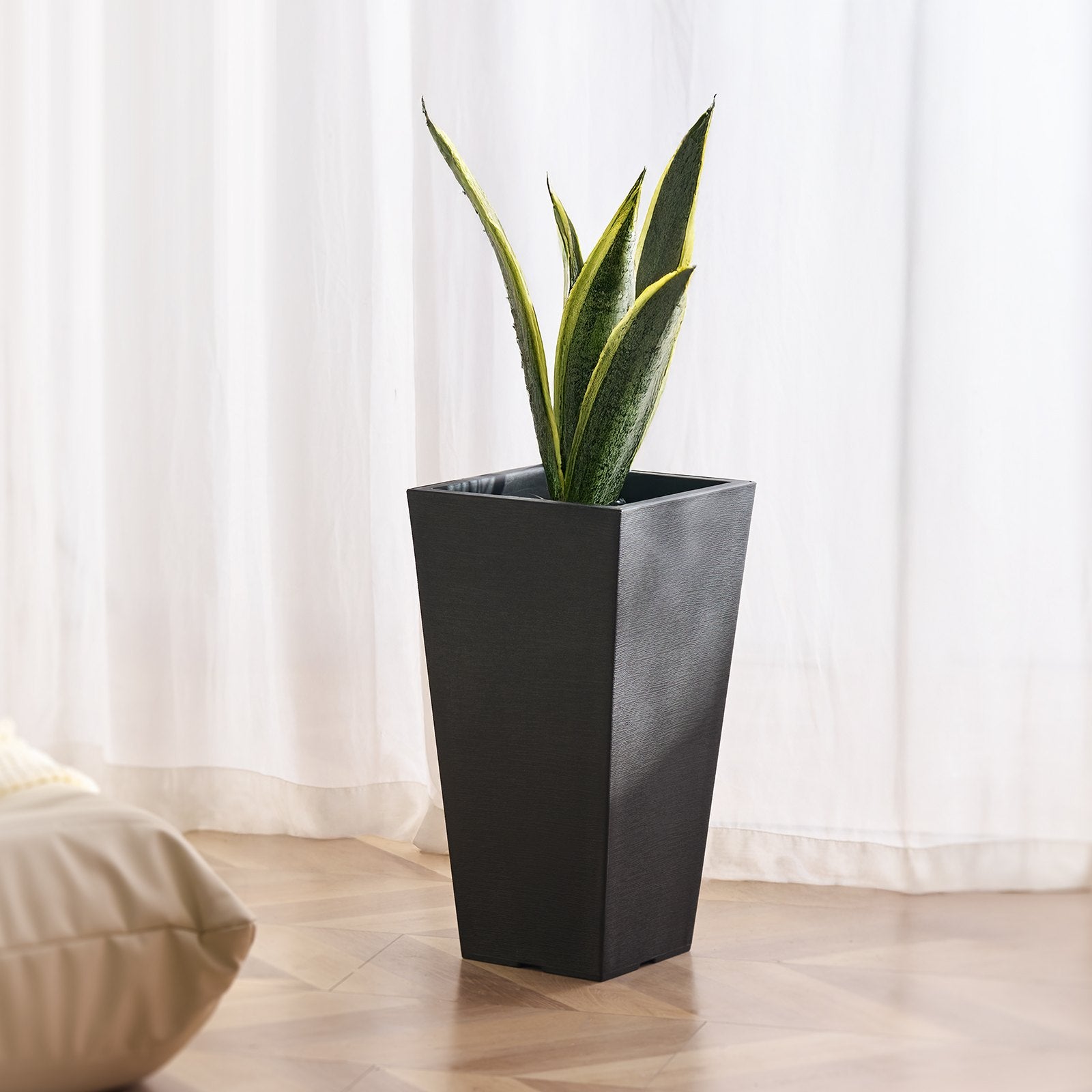 VEVOR Tall Planter, Set of 2 Tall Square Tapered Planters, 57 cm Large Modern Gardening and Flower Plastic Pots, Decorative Tall Black Planter with Drainage Hole, for Porch, Patio, Indoor & Outdoor 8