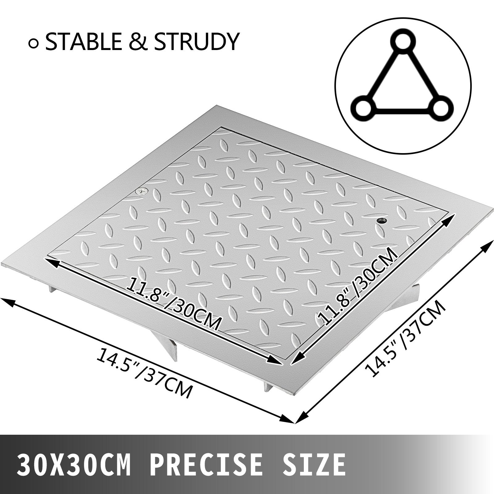 VEVOR Recessed Manhole Cover 11.8\"x11.8\" Clear Opening, Galvanized Steel Drain Cover Overall Size 14.5\"x14.5\", Sealed Square Manhole Cover and Frame, Steel Man Hole Lid Inspection Access for Boat/ 3