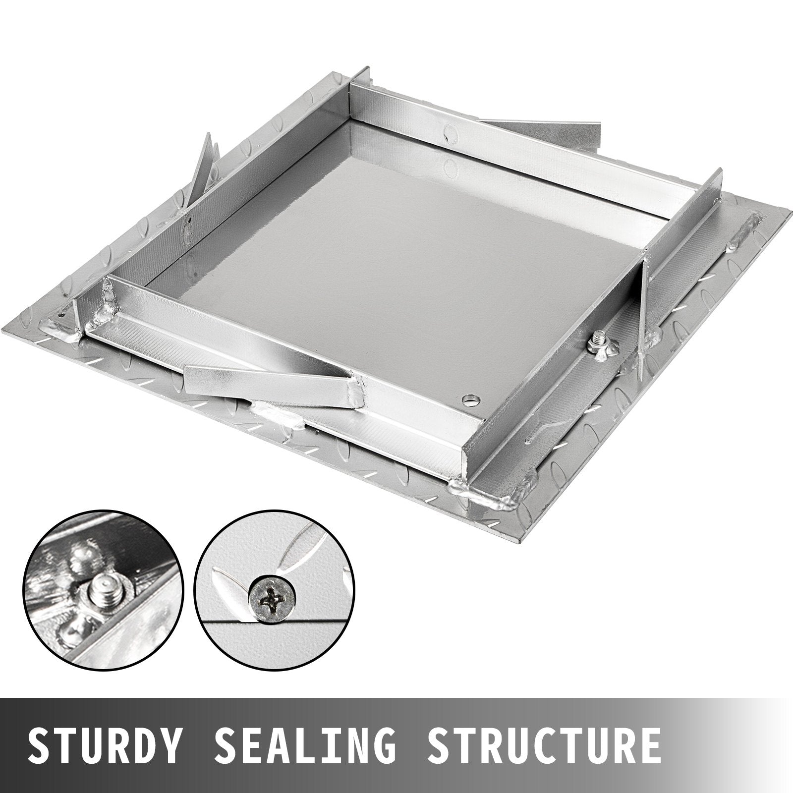 VEVOR Recessed Manhole Cover 11.8\"x11.8\" Clear Opening, Galvanized Steel Drain Cover Overall Size 14.5\"x14.5\", Sealed Square Manhole Cover and Frame, Steel Man Hole Lid Inspection Access for Boat/ 4
