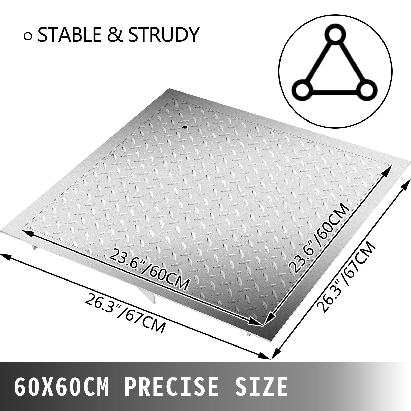 VEVOR Recessed Manhole Cover 60 x 60 cm Clear Opening, Galvanized Steel Drain Cover Overall Size 67 x 67 cm, Sealed Square Manhole Cover and Frame, Steel Man Hole Lid Inspection Access for Boat/ 4