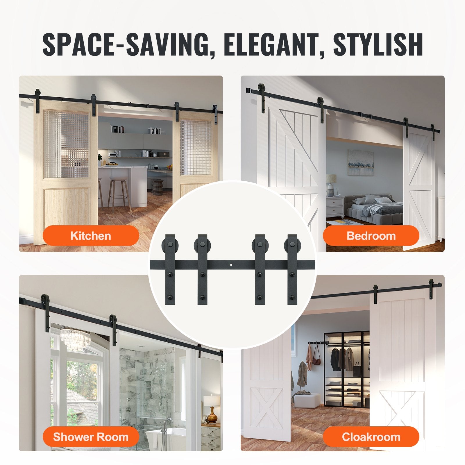 VEVOR 2440 mm Sliding Barn Door Hardware Closet Track Kit for Double Doors J Hanger 6