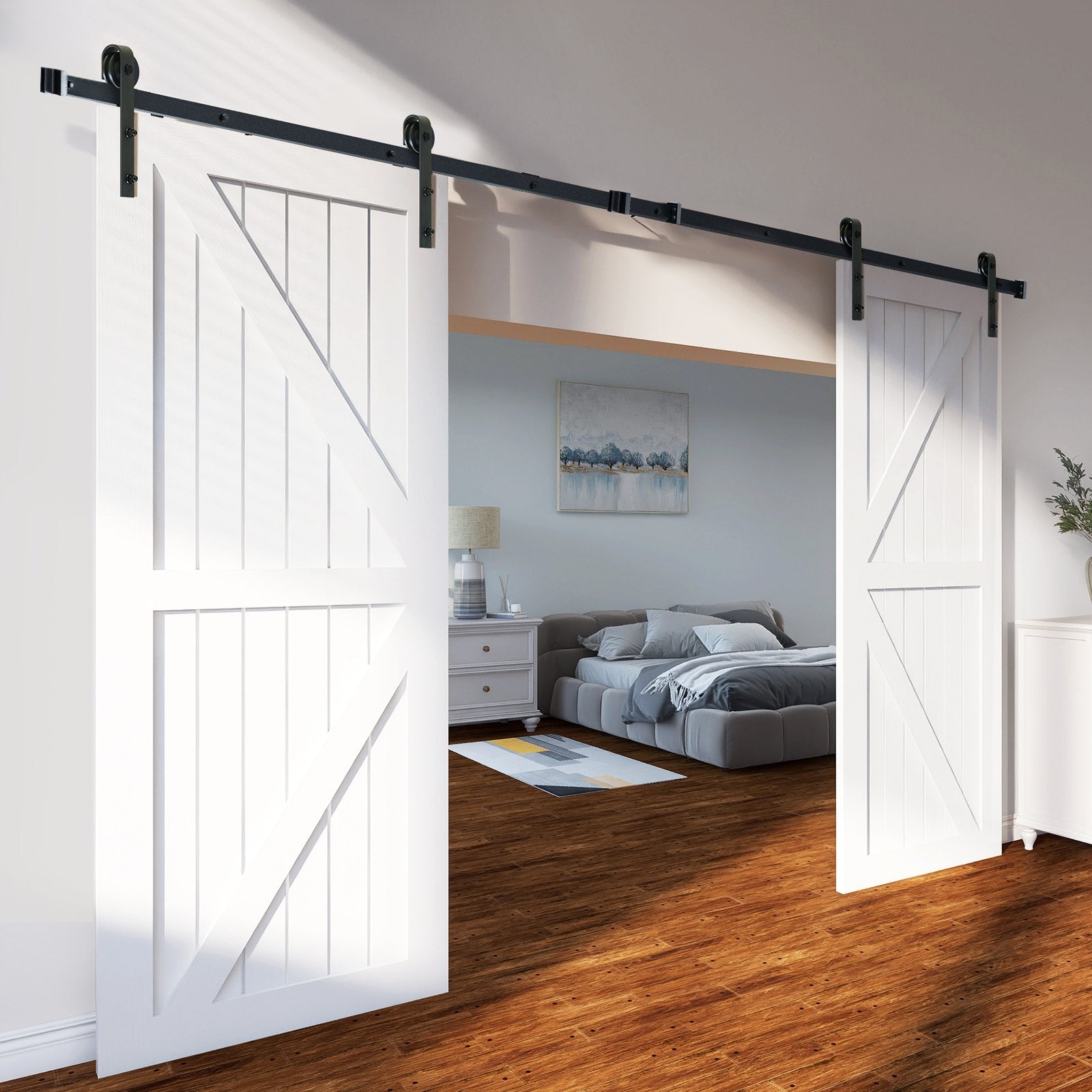 VEVOR 2440 mm Sliding Barn Door Hardware Closet Track Kit for Double Doors J Hanger 8