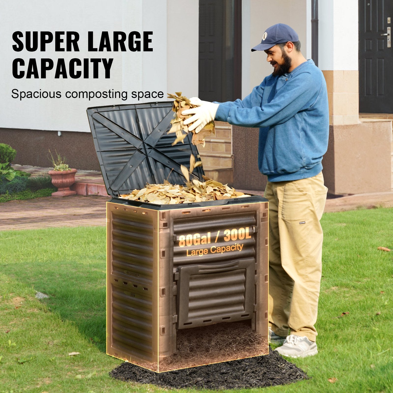 VEVOR Garden Compost Bin 300 L, BPA Free Composter, Large Capacity Outdoor Composting Bin with Top Lid and Bottom Door, Easy Assembling, Lightweight, Fast Creation of Fertile Soil 3