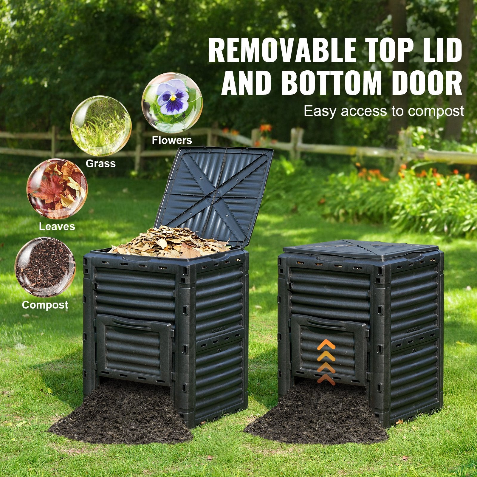 VEVOR Garden Compost Bin 300 L, BPA Free Composter, Large Capacity Outdoor Composting Bin with Top Lid and Bottom Door, Easy Assembling, Lightweight, Fast Creation of Fertile Soil 5