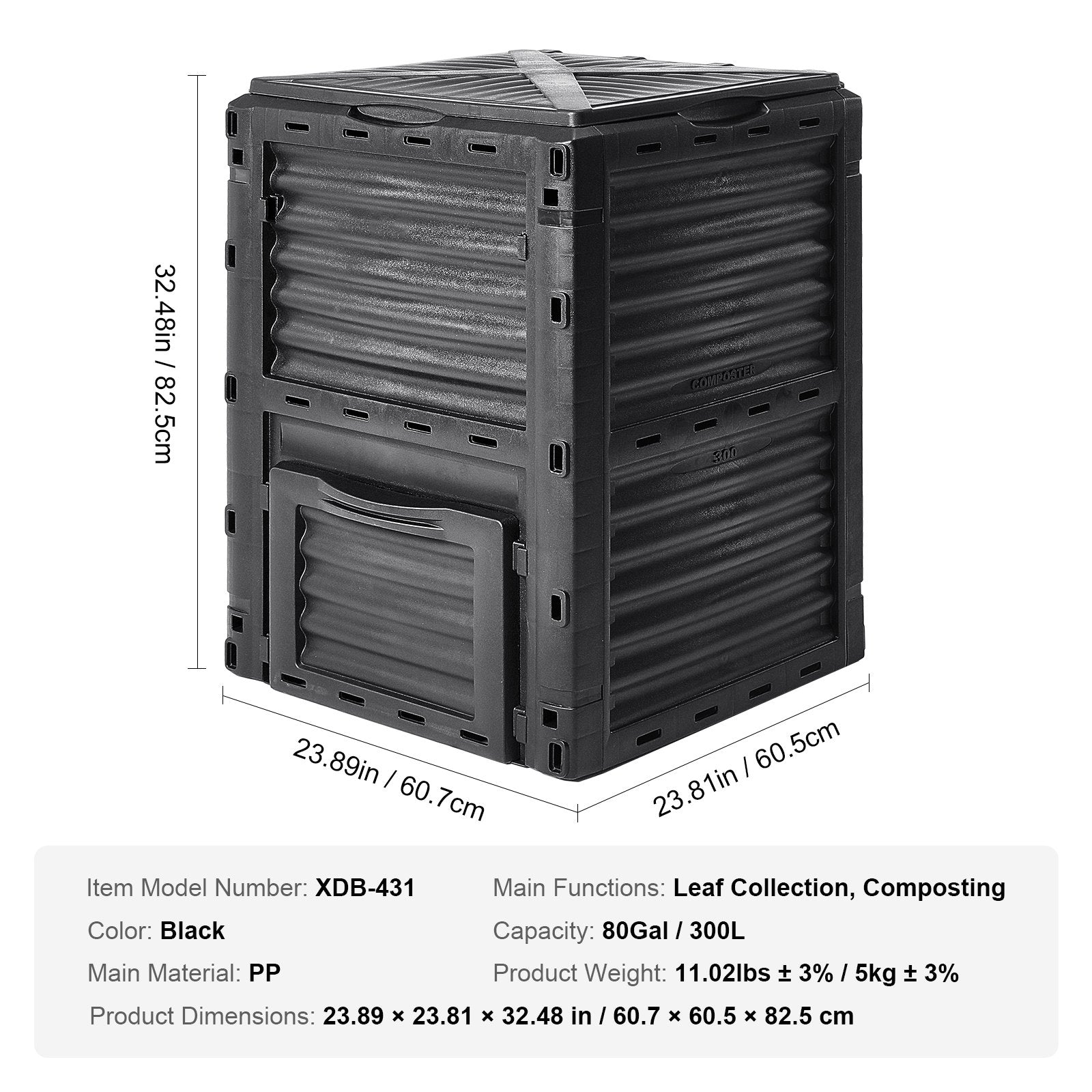 VEVOR Garden Compost Bin 300 L, BPA Free Composter, Large Capacity Outdoor Composting Bin with Top Lid and Bottom Door, Easy Assembling, Lightweight, Fast Creation of Fertile Soil 7