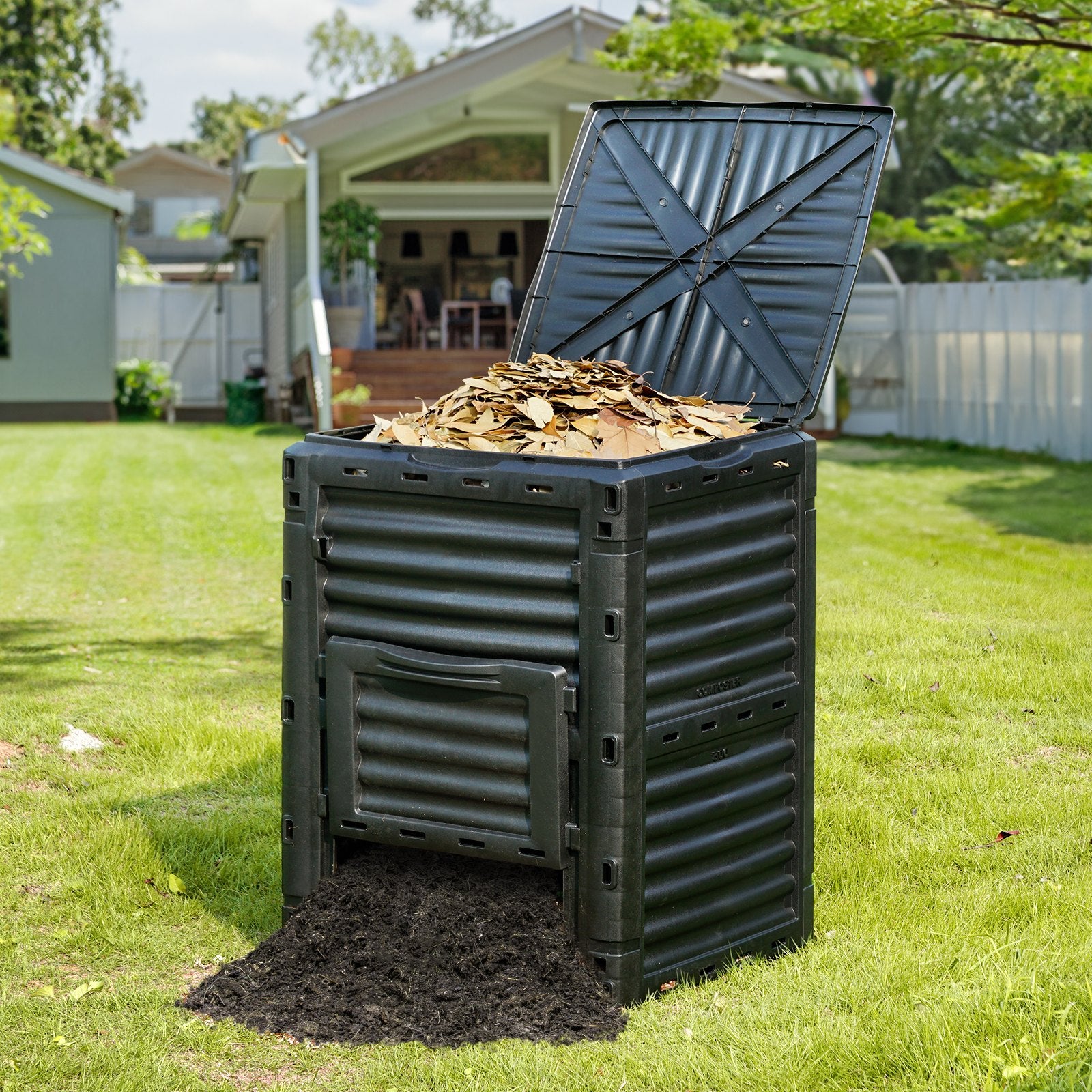 VEVOR Garden Compost Bin 300 L, BPA Free Composter, Large Capacity Outdoor Composting Bin with Top Lid and Bottom Door, Easy Assembling, Lightweight, Fast Creation of Fertile Soil 8