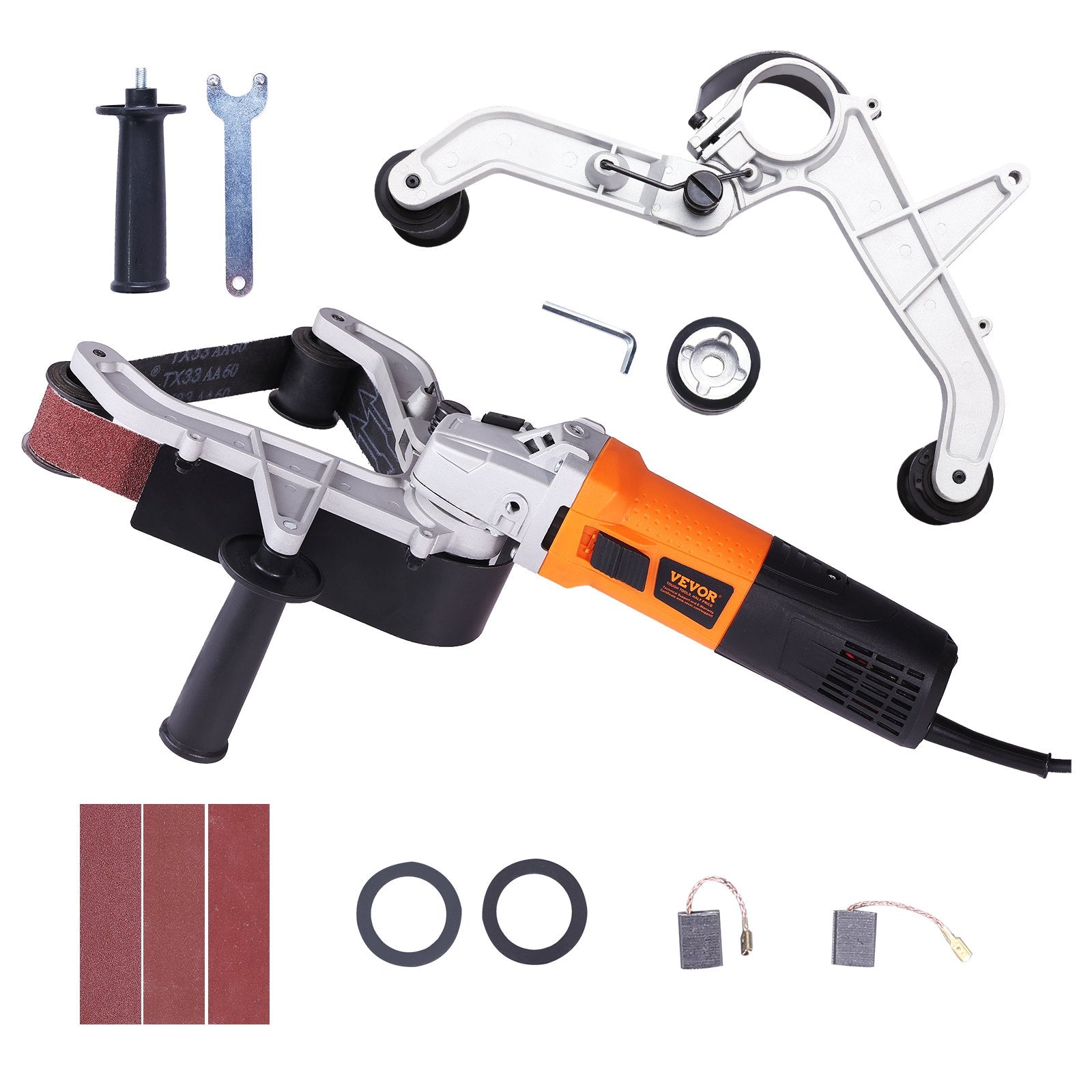 VEVOR Pipe Tube Polisher Sander, 1300W Pipe Belt Sander with 6 Variable Speeds 1100-3200rpm, Professional Belt Sander Grinding Machine with 3PCS Sanding Belts for Burnishing Finishing Rust Removal