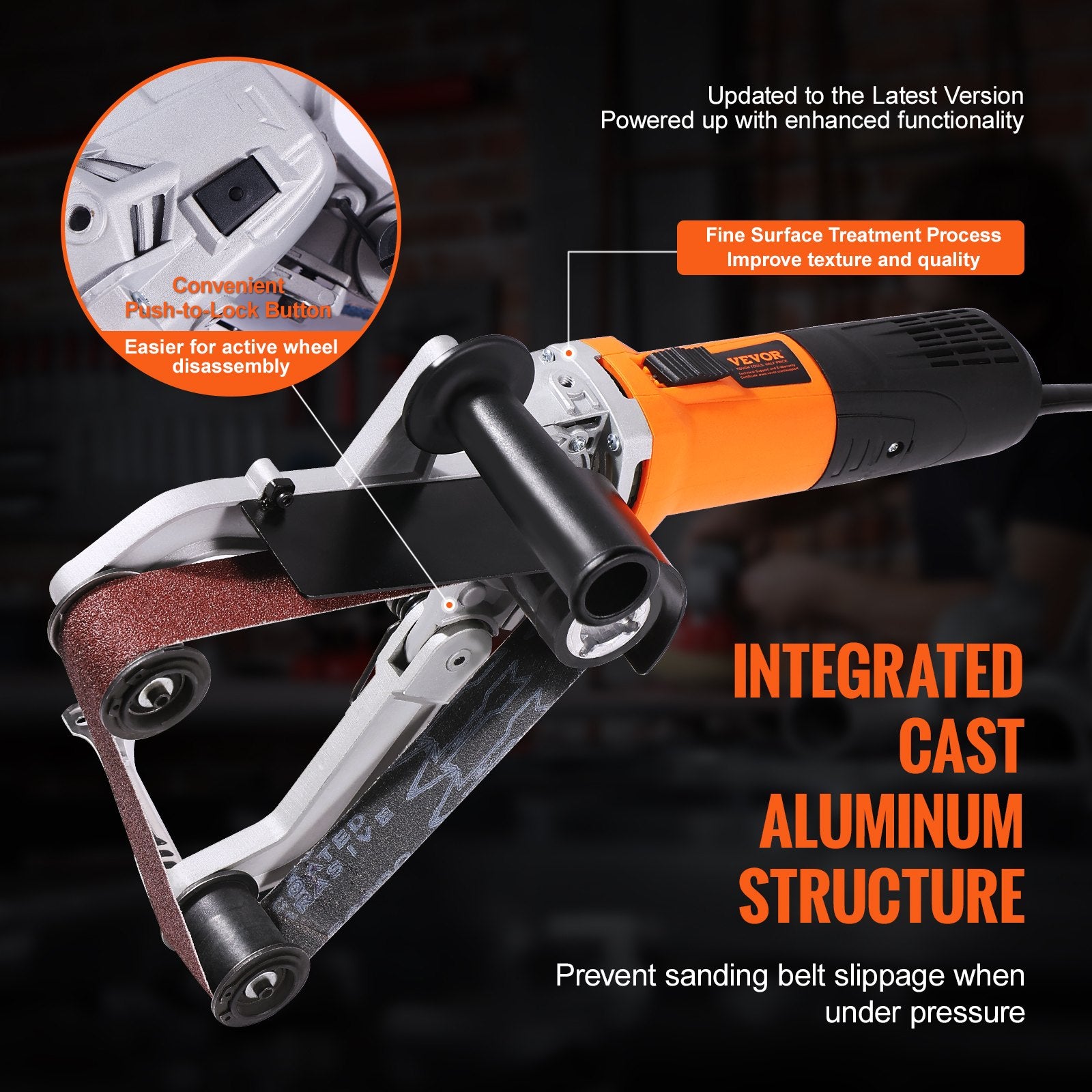 VEVOR Pipe Tube Polisher Sander, 1300W Pipe Belt Sander with 6 Variable Speeds 1100-3200rpm, Professional Belt Sander Grinding Machine with 3PCS Sanding Belts for Burnishing Finishing Rust Removal 3