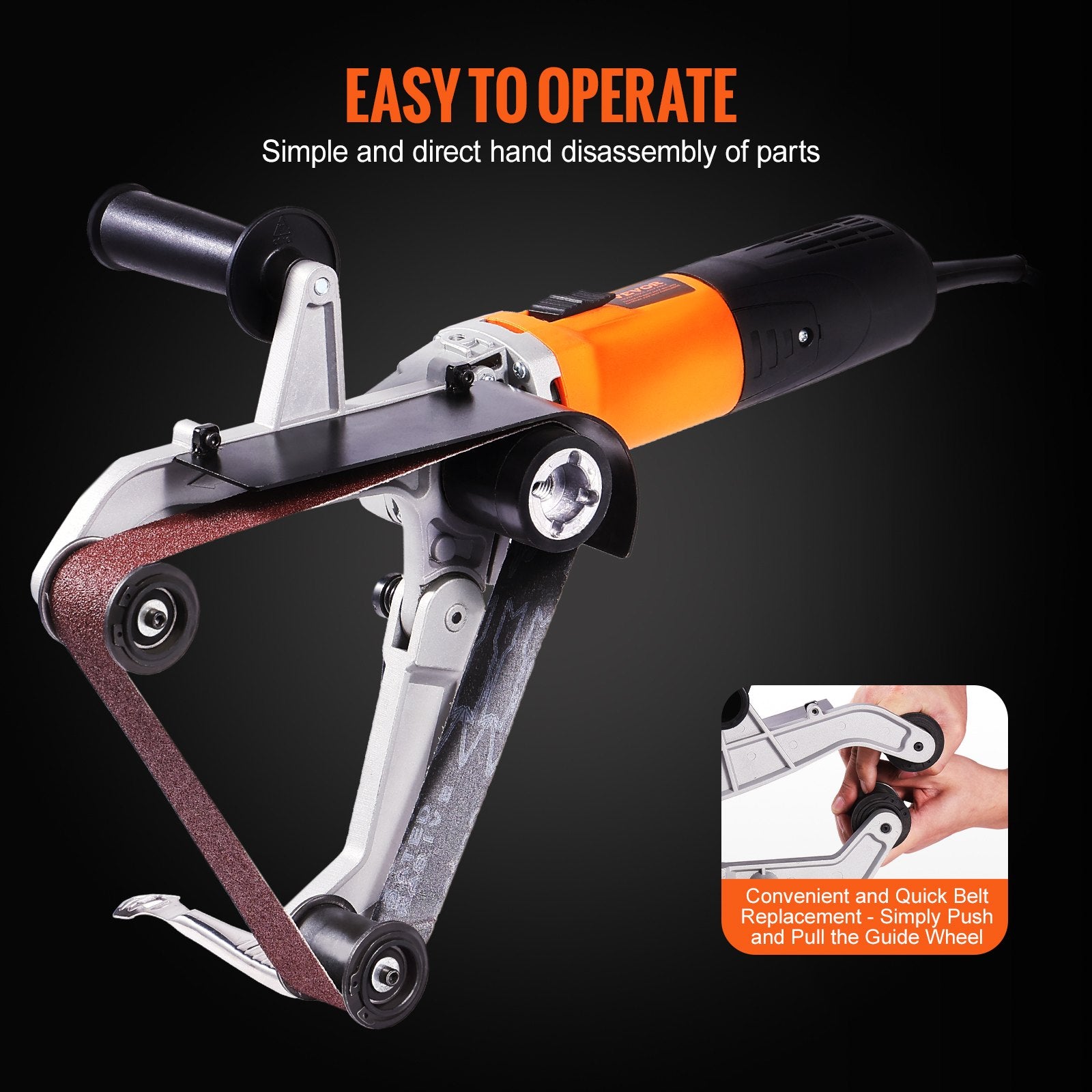 VEVOR Pipe Tube Polisher Sander, 1300W Pipe Belt Sander with 6 Variable Speeds 1100-3200rpm, Professional Belt Sander Grinding Machine with 3PCS Sanding Belts for Burnishing Finishing Rust Removal 5