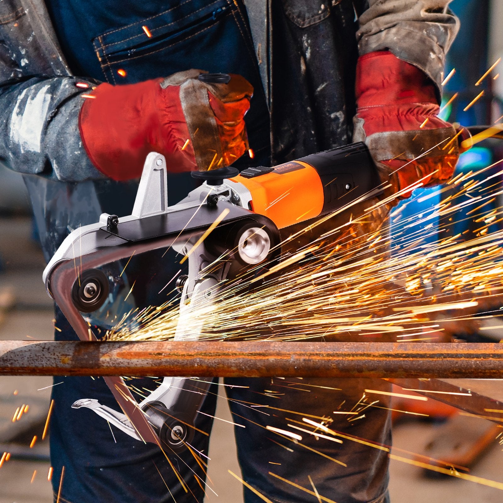 VEVOR Pipe Tube Polisher Sander, 1300W Pipe Belt Sander with 6 Variable Speeds 1100-3200rpm, Professional Belt Sander Grinding Machine with 3PCS Sanding Belts for Burnishing Finishing Rust Removal 8