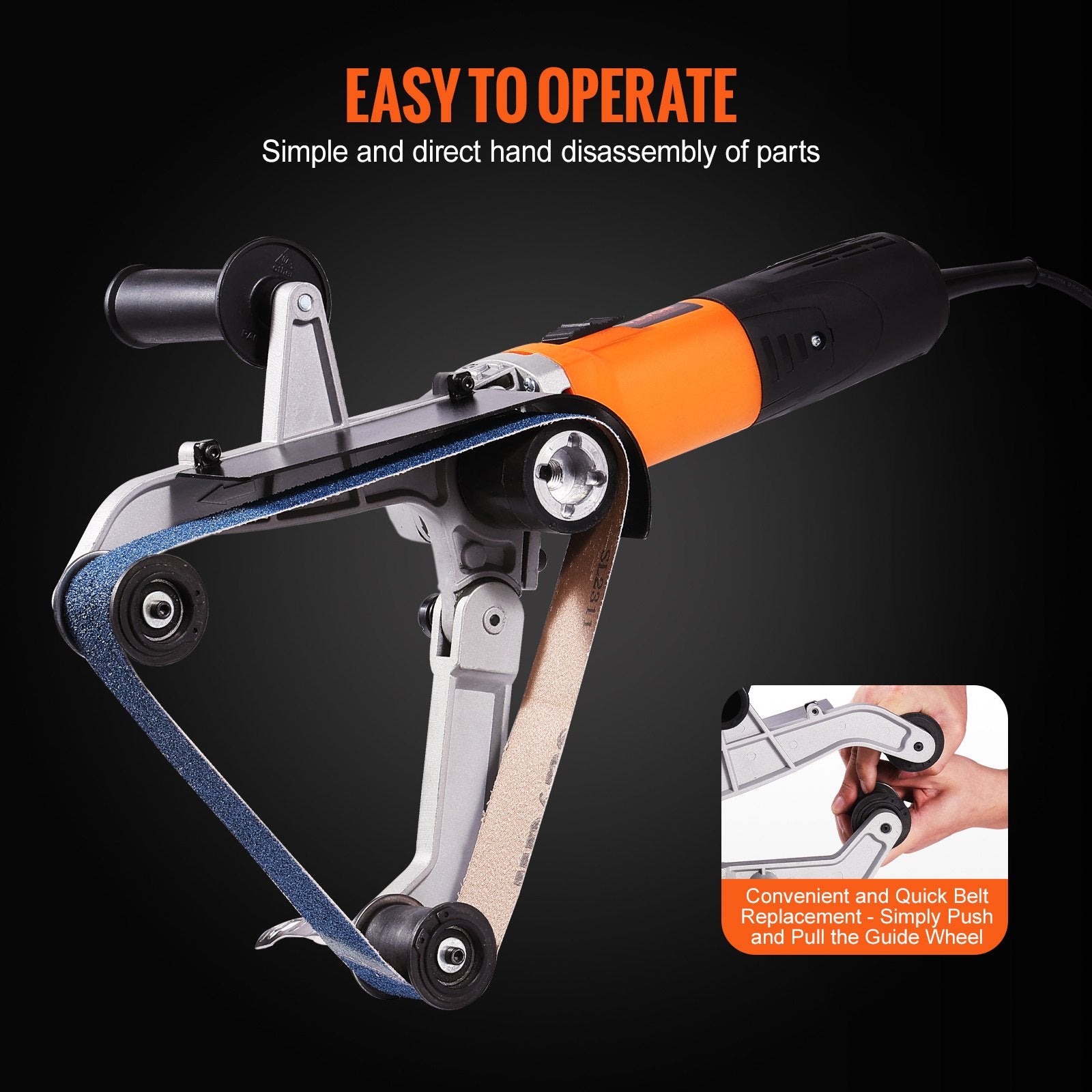 VEVOR Pipe Tube Polisher Sander, 1300W Pipe Belt Sander with 6 Variable Speeds 1100-3200rpm, Professional Belt Sander Grinding Machine with 50PCS Sanding Belts for Burnishing Finishing Rust Removal 5