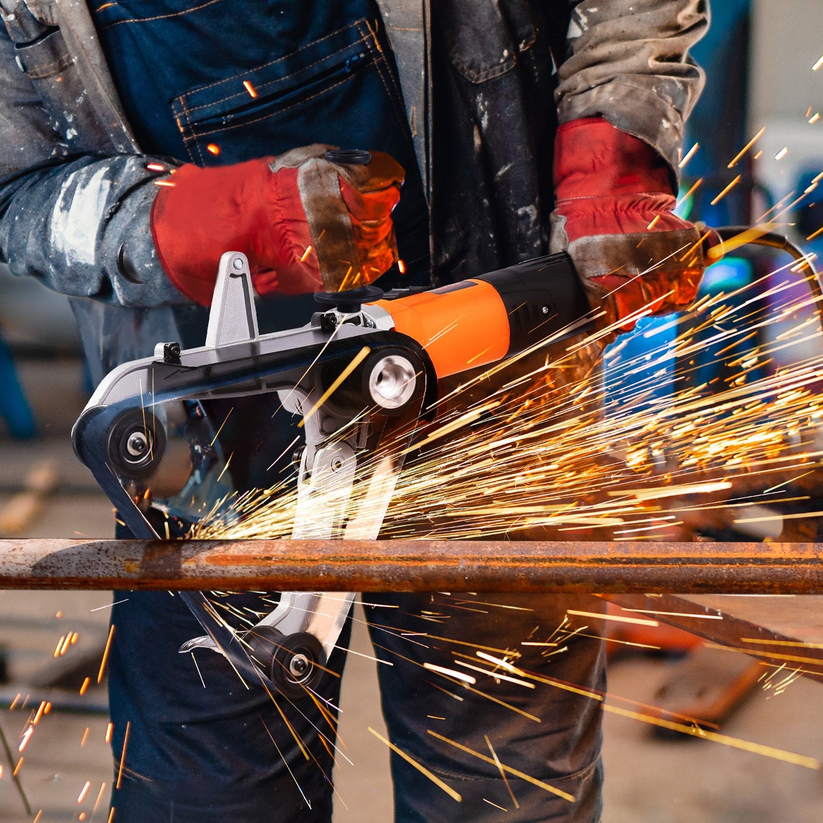 VEVOR Pipe Tube Polisher Sander, 1300W Pipe Belt Sander with 6 Variable Speeds 1100-3200rpm, Professional Belt Sander Grinding Machine with 50PCS Sanding Belts for Burnishing Finishing Rust Removal 8