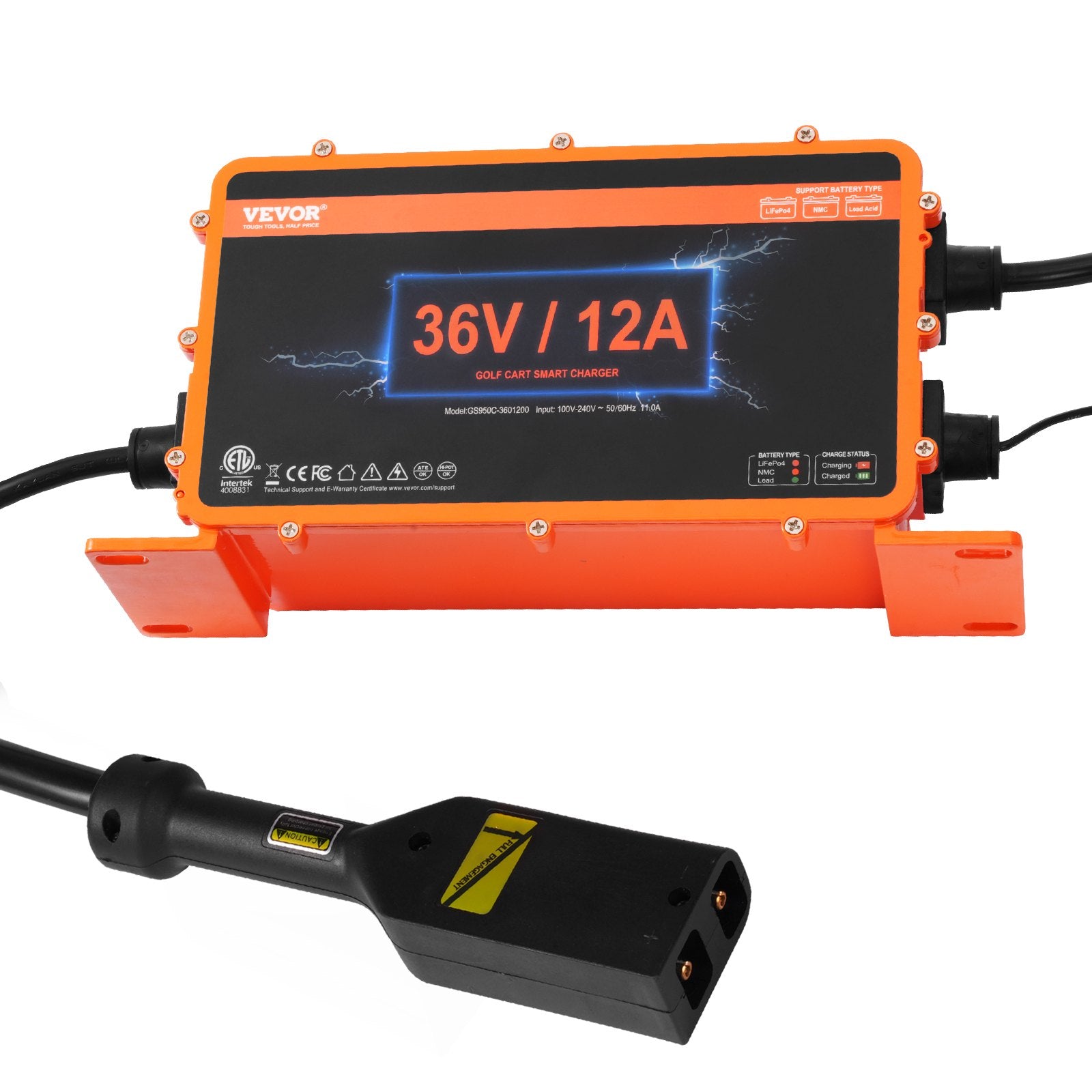 VEVOR 12 AMP Golf Cart Smart Battery Charger for EZGO D-Style IP67 ETL 8