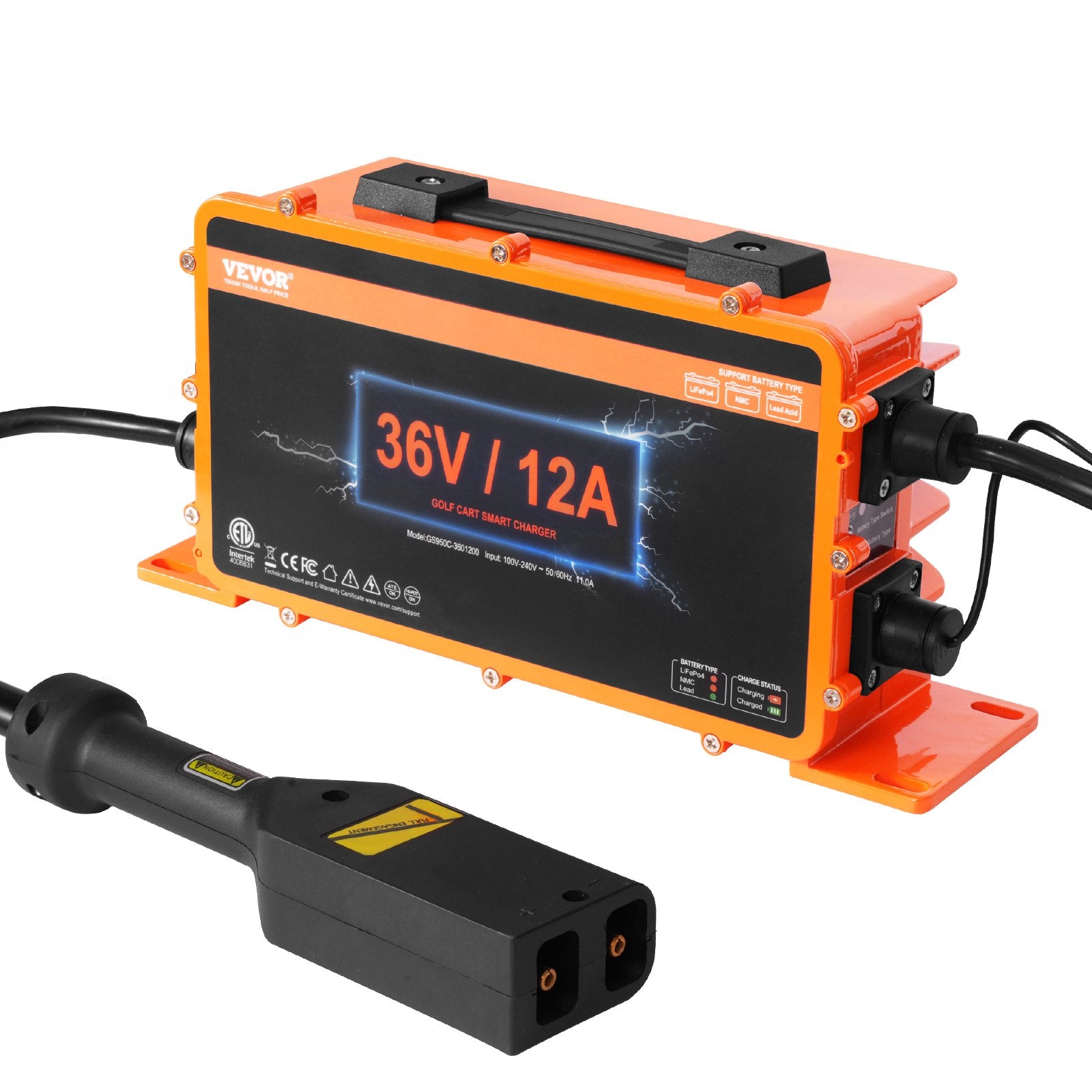 VEVOR 12 AMP Golf Cart Smart Battery Charger for EZGO D-Style IP67 ETL 10