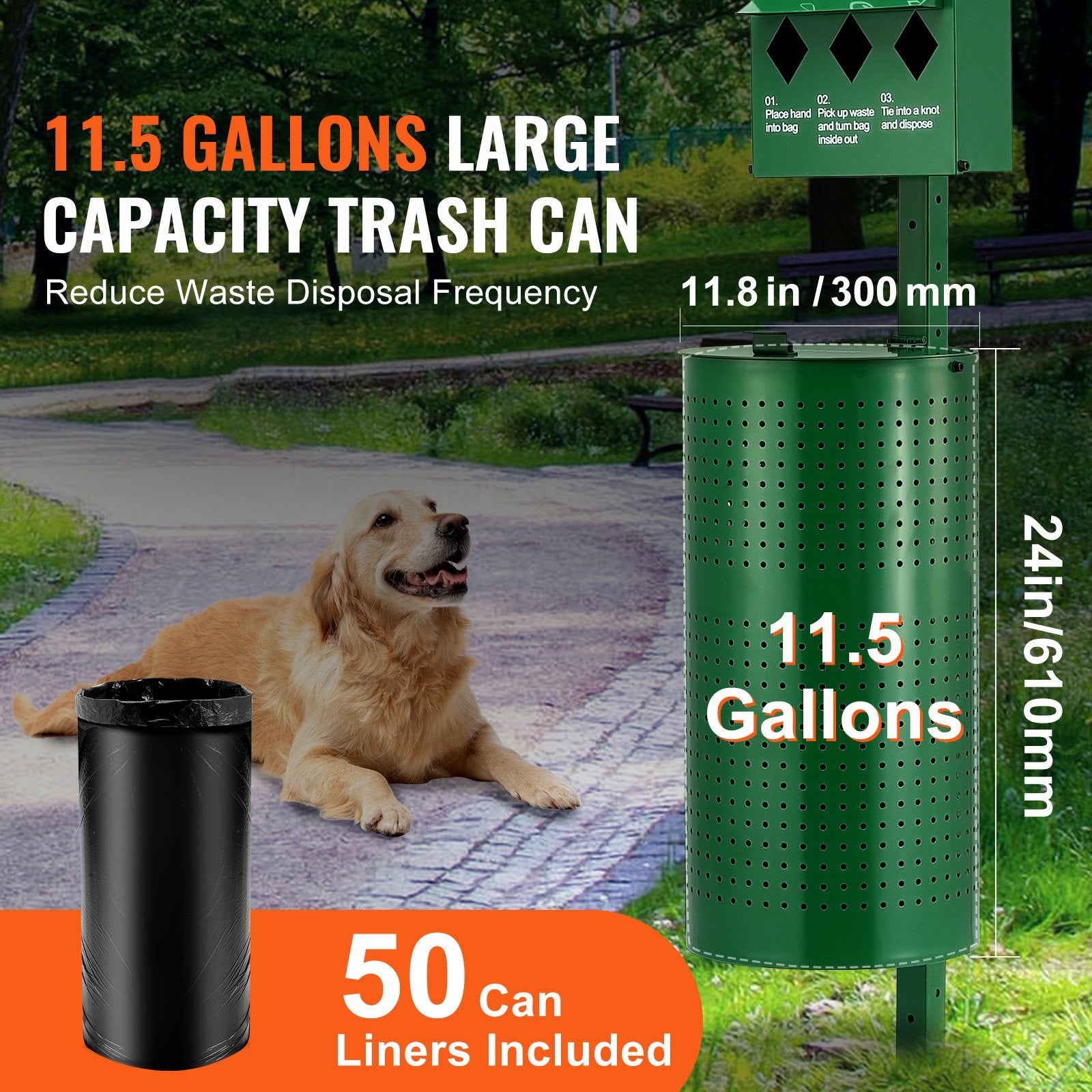 VEVOR Dog Waste Station 11.5 Gallons Outdoor Dog Poop Station with 600 Bags 4