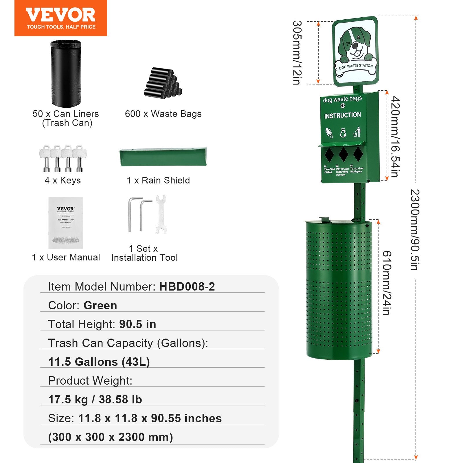 VEVOR Dog Waste Station 11.5 Gallons Outdoor Dog Poop Station with 600 Bags 7