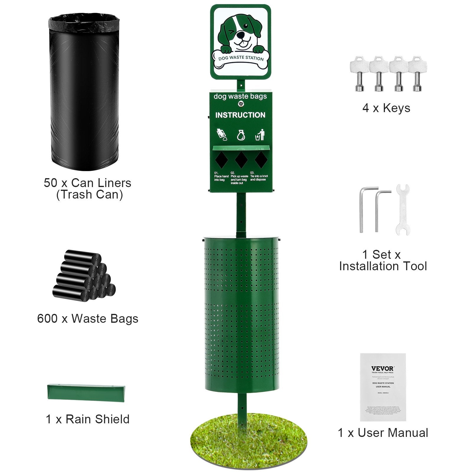 VEVOR Dog Waste Station 11.5 Gallons Outdoor Dog Poop Station with 600 Bags 9