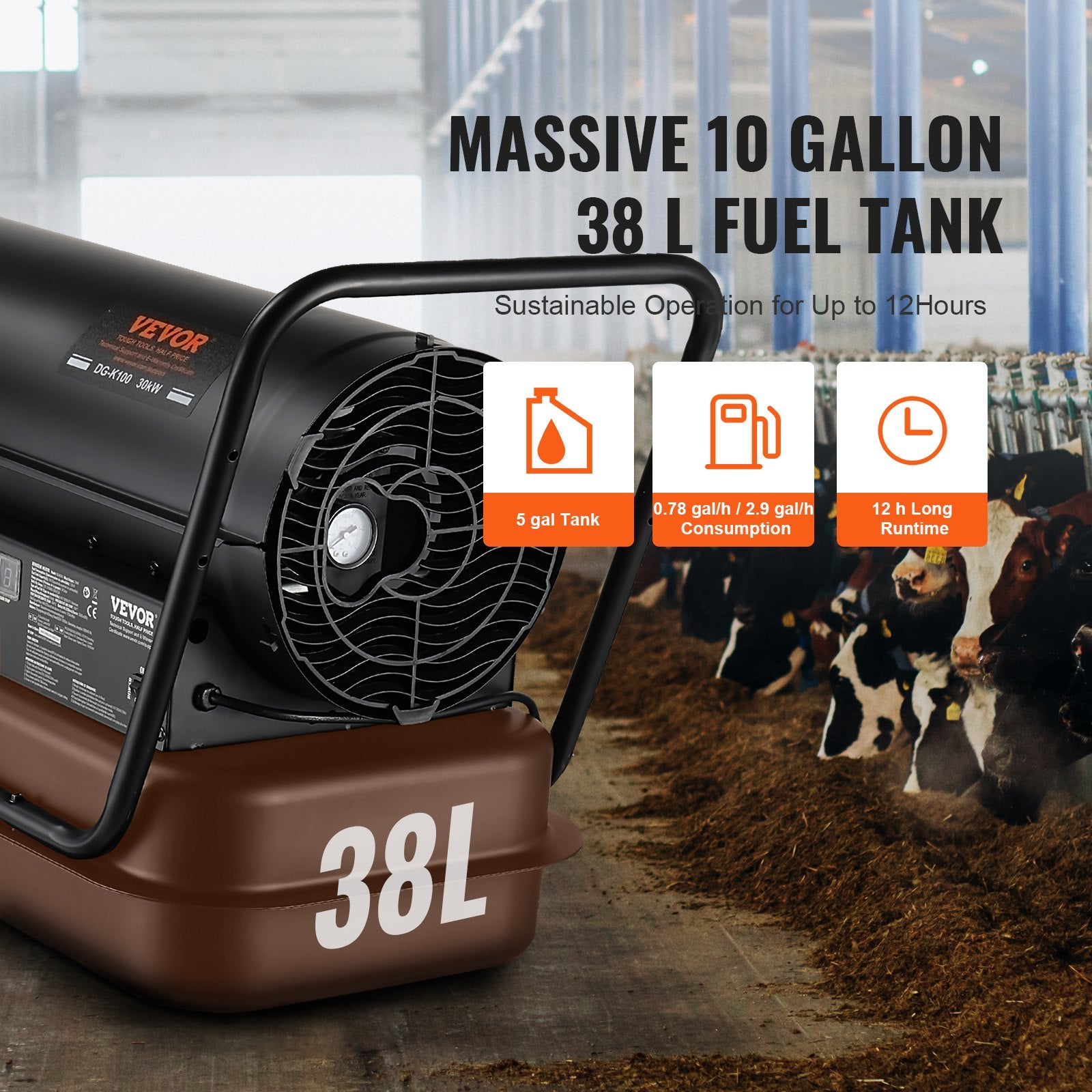 VEVOR 100000Btu Kerosene/Diesel Forced Air Torpedo Space Heater with Thermostat 3