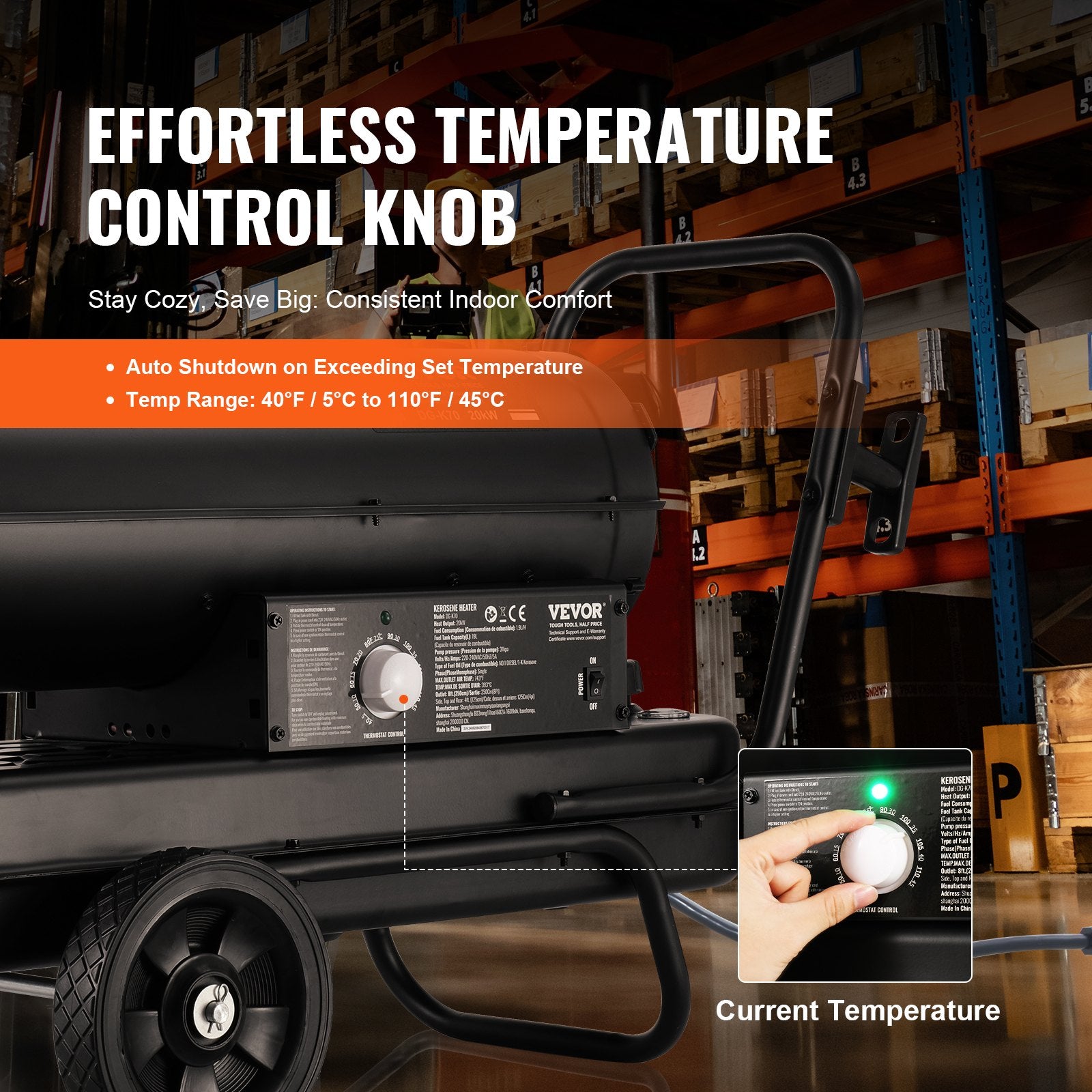 VEVOR Portable Kerosene Forced Air Heater 70000 BTU Indoor Outdoor Use 5gal Tank 3