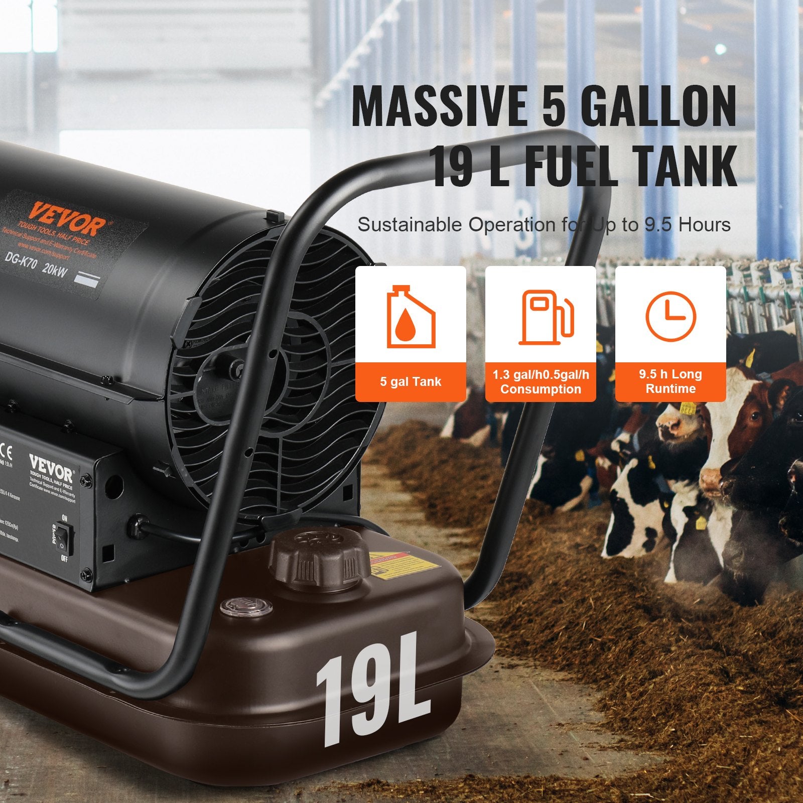 VEVOR Portable Kerosene Forced Air Heater 70000 BTU Indoor Outdoor Use 5gal Tank 5