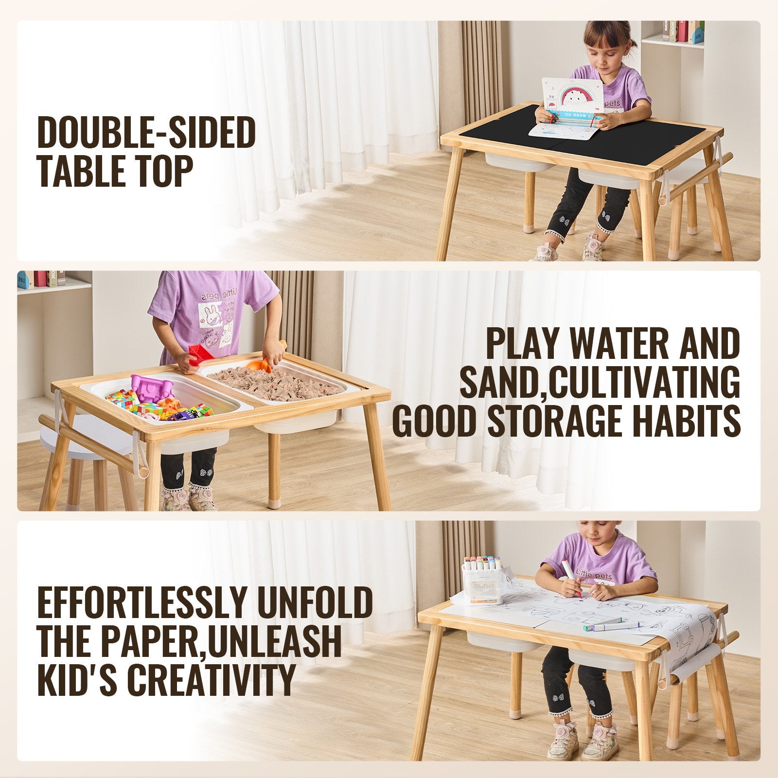 VEVOR Kids Sensory Table & Chair Set Sand Water Play Table with 2 Storage Bins 3