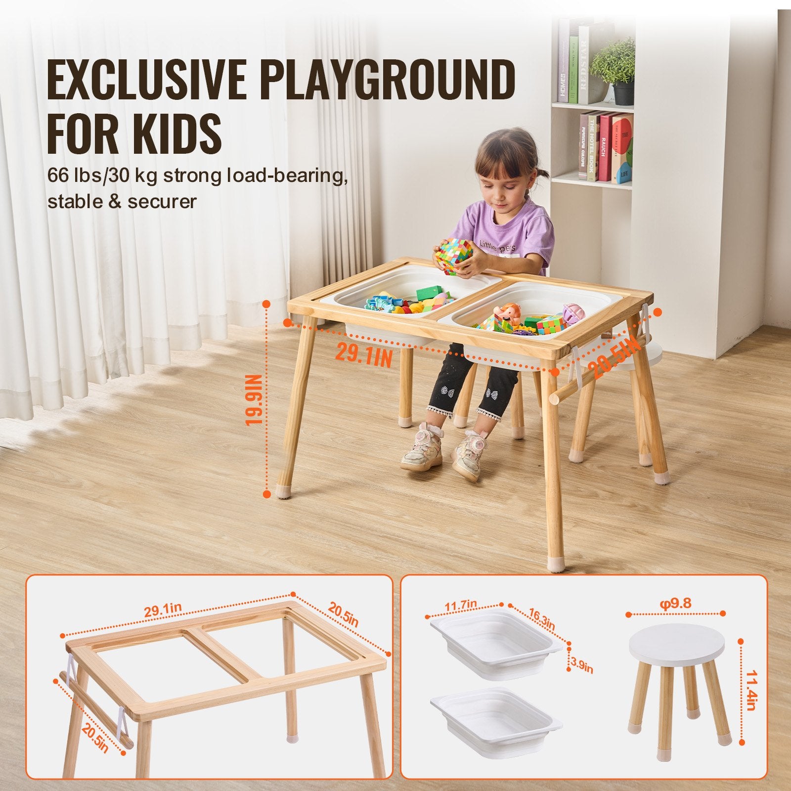 VEVOR Kids Sensory Table & Chair Set Sand Water Play Table with 2 Storage Bins 4