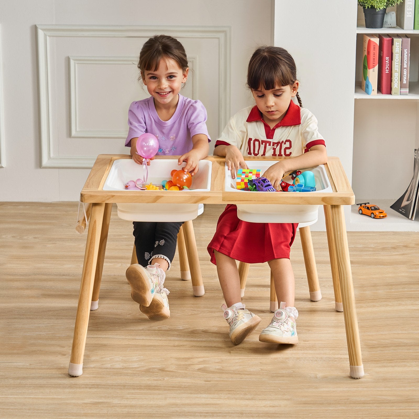 VEVOR Kids Sensory Table & Chair Set Sand Water Play Table with 2 Storage Bins 8