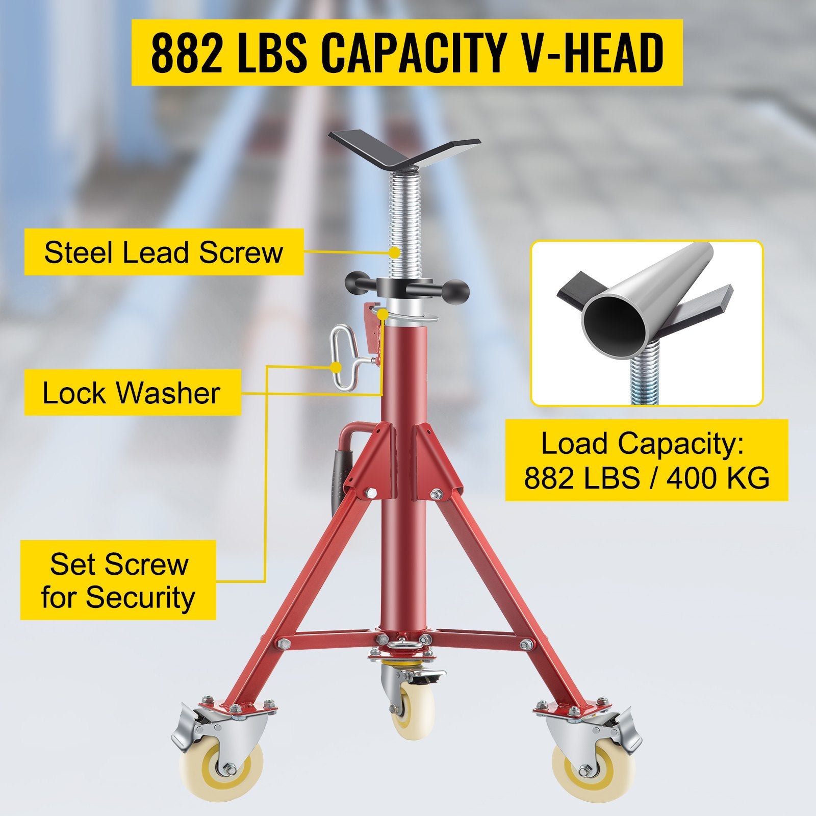 VEVOR Pipe Stand, Pipe Jack Stands with Casters Adjustable Height 28-52 Inch, V Head Pipe Stand 882 LB, Folding Portable Pipe Stands 1/8 to 12 Inch Pipe Supporting, Steel Jack Stand 3