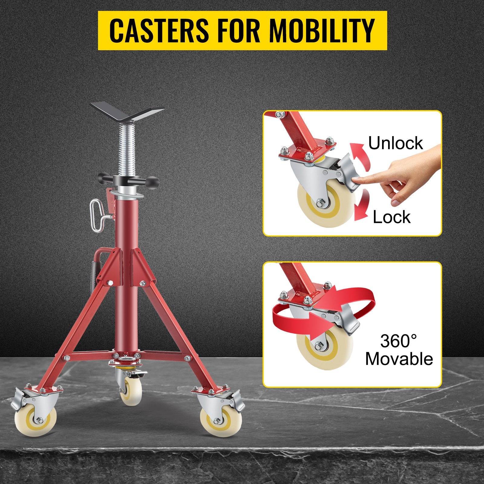 VEVOR Pipe Stand, Pipe Jack Stands with Casters Adjustable Height 28-52 Inch, V Head Pipe Stand 882 LB, Folding Portable Pipe Stands 1/8 to 12 Inch Pipe Supporting, Steel Jack Stand 4