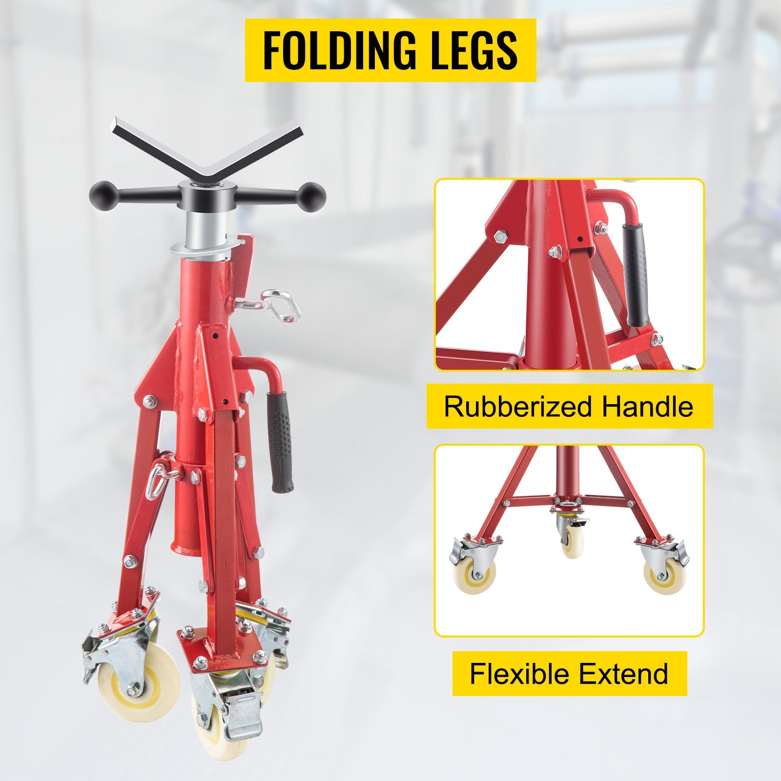 VEVOR Pipe Stand, Pipe Jack Stands with Casters Adjustable Height 28-52 Inch, V Head Pipe Stand 882 LB, Folding Portable Pipe Stands 1/8 to 12 Inch Pipe Supporting, Steel Jack Stand 5