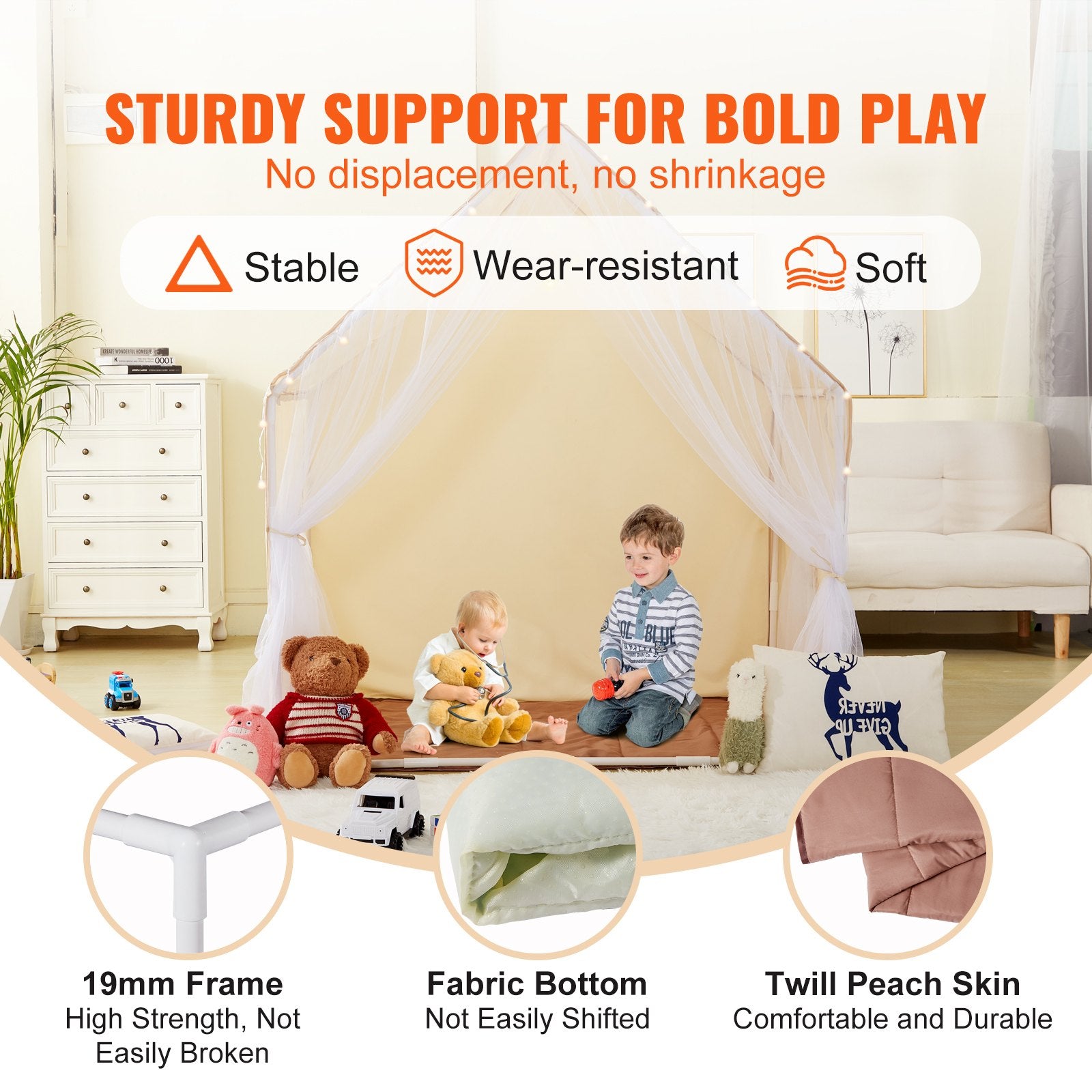 VEVOR Kids Play Tent, Kids Tent for Kids 1-5 Years Old, Toddler Tent with Mat and Tent Lamp, Tent for Kids with Windows for Indoor and Outdoor, Yurt Tent for Boys and Girls, Beige 3