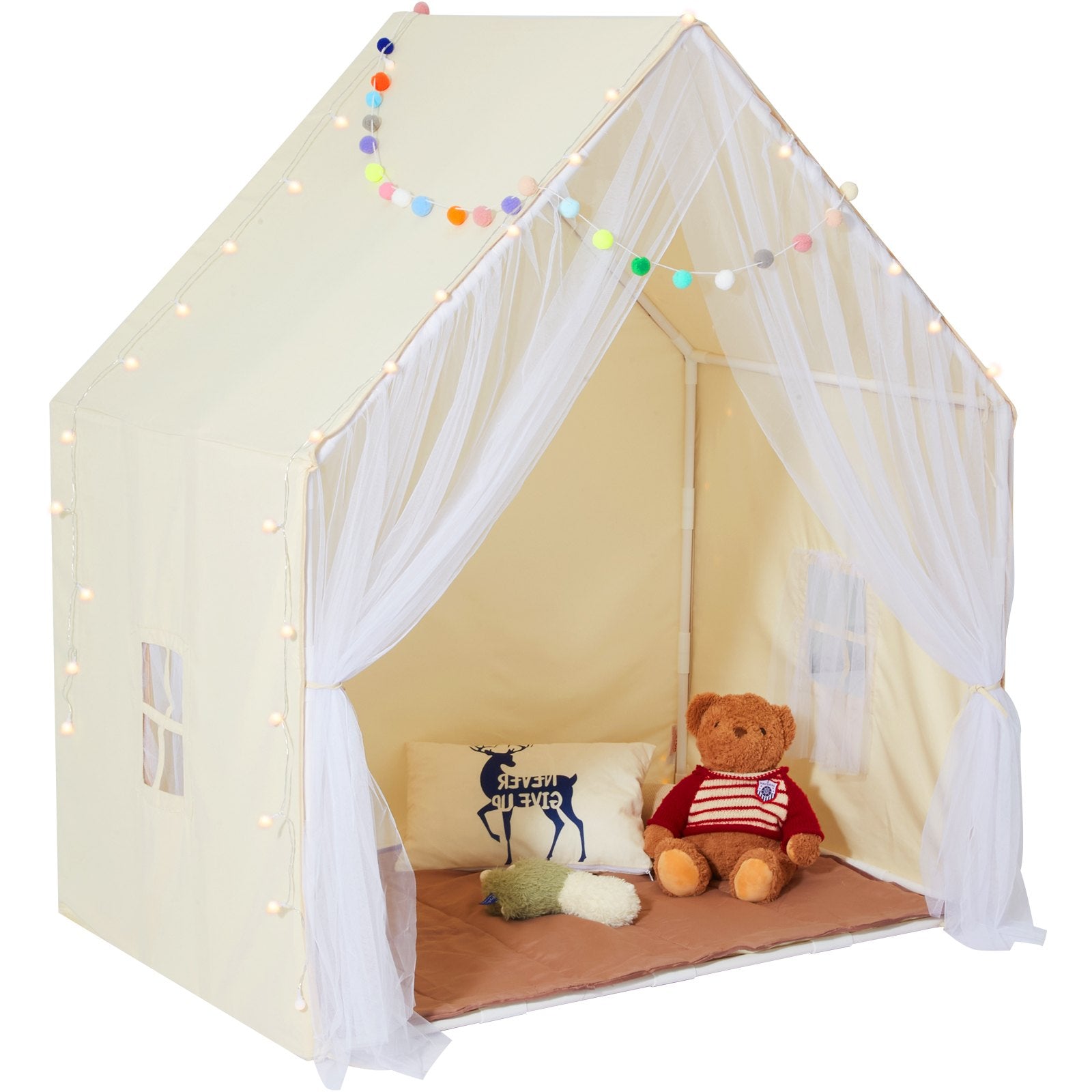 VEVOR Kids Play Tent, Kids Tent for Kids 1-5 Years Old, Toddler Tent with Mat and Tent Lamp, Tent for Kids with Windows for Indoor and Outdoor, Yurt Tent for Boys and Girls, Beige 10
