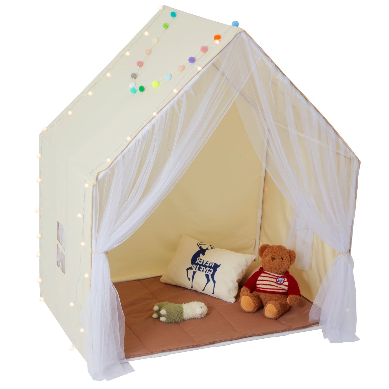 VEVOR Kids Play Tent, Kids Tent for Kids 1-5 Years Old, Toddler Tent with Mat and Tent Lamp, Tent for Kids with Windows for Indoor and Outdoor, Yurt Tent for Boys and Girls, Beige 11