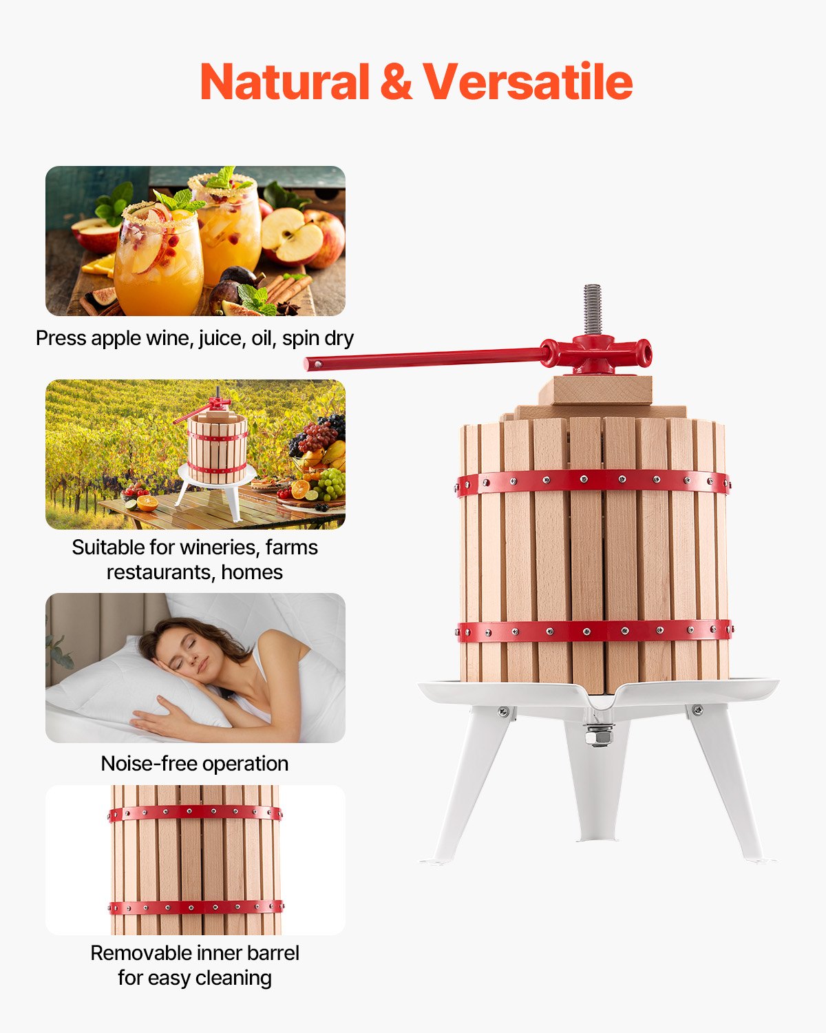 VEVOR Fruit Wine Press Manual Press for Wine Making 3.2 Gal/12L Wood Basket 6