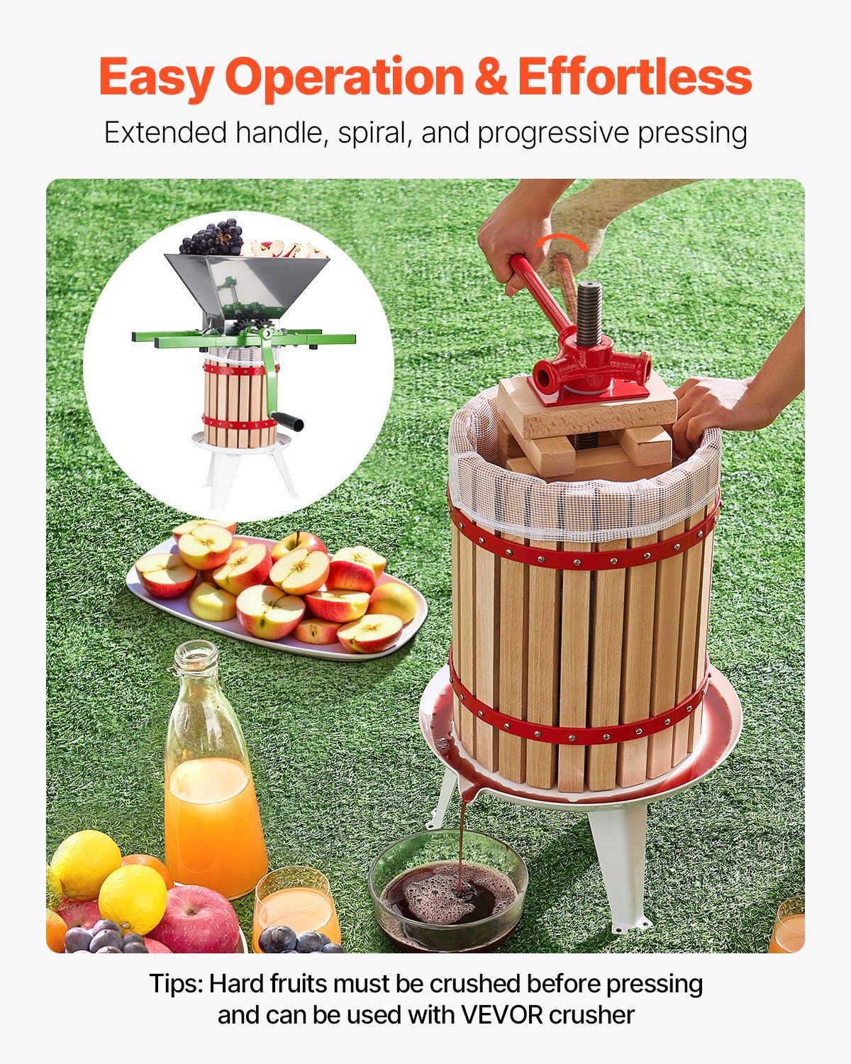 VEVOR Fruit Wine Press Manual Press for Wine Making 4.75 Gal/18L Wood Basket 4
