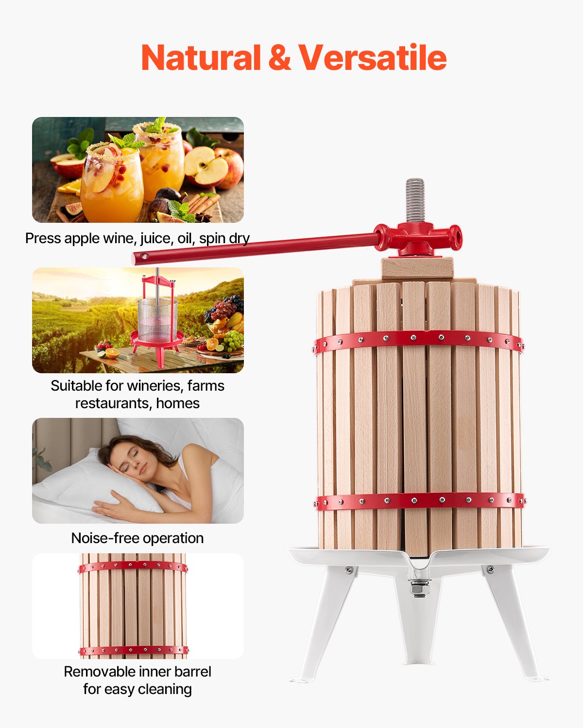 VEVOR Fruit Wine Press Manual Press for Wine Making 4.75 Gal/18L Wood Basket 6