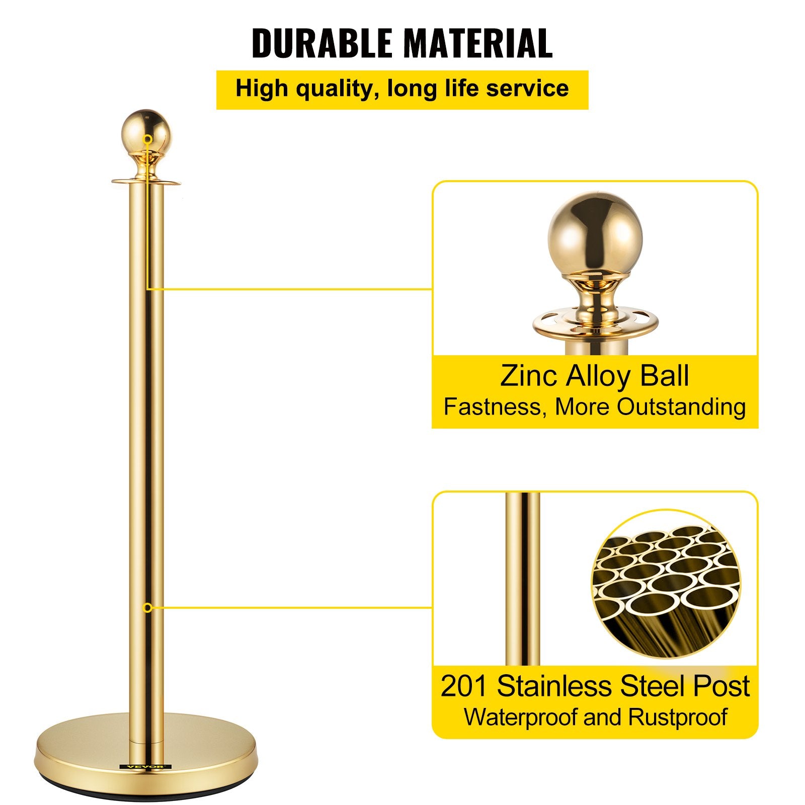 VEVOR 4PCS Gold Stanchion Posts Queue, 38 Inch Red Velvet Rope, Crowd Control Barriers Queue Line Rope, Barriers for Party Supplies 3