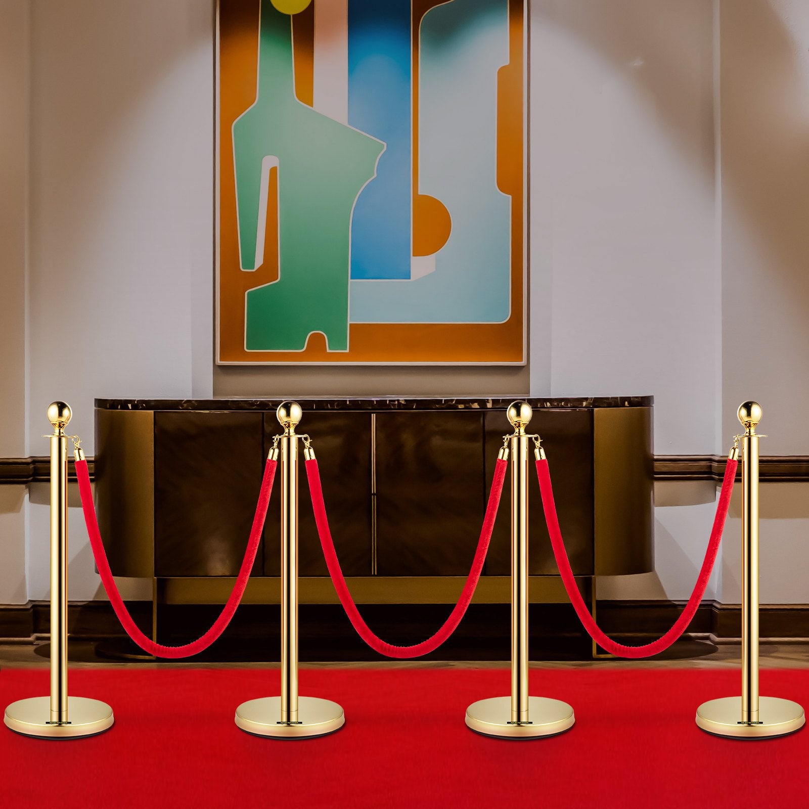 VEVOR 4PCS Gold Stanchion Posts Queue, 38 Inch Red Velvet Rope, Crowd Control Barriers Queue Line Rope, Barriers for Party Supplies 7